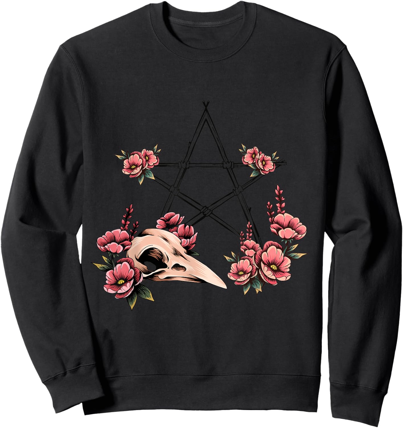 Pagan Witchcraft Pentagram Bird Skull Pagan Altar Sweatshirt - Sweatshirt | Black