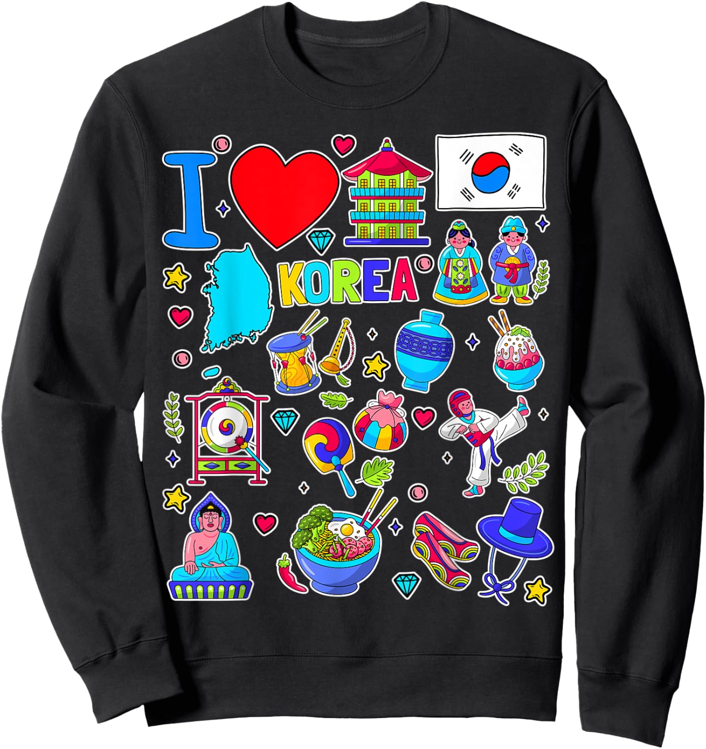 Korean hand drawn landmarks, South Korea map, Culture icons Sweatshirt - Sweatshirt | Black