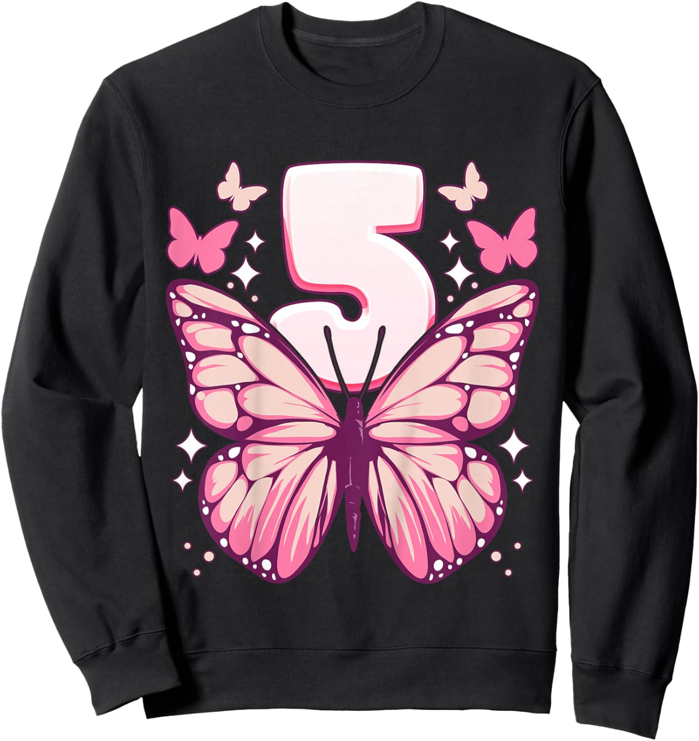Birthday Girl 5 years, Butterflies and Number 5 Sweatshirt - Sweatshirt | Black