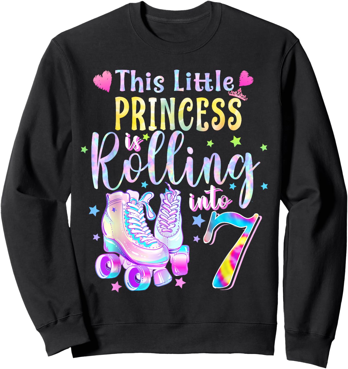 This Little Princess Rolling Into 7 7th Birthday Skate Girls Sweatshirt - Sweatshirt | Black