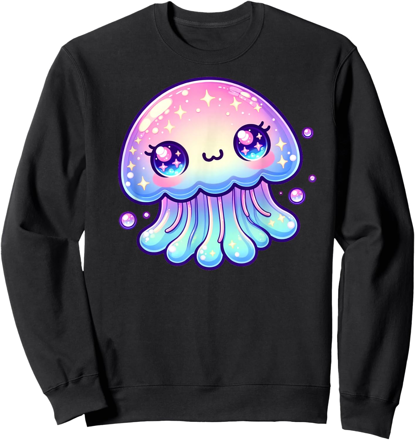 Cute Kawaii Jellyfish Anime Fun Blue Pink Sea Critter Sweatshirt - Sweatshirt | Black