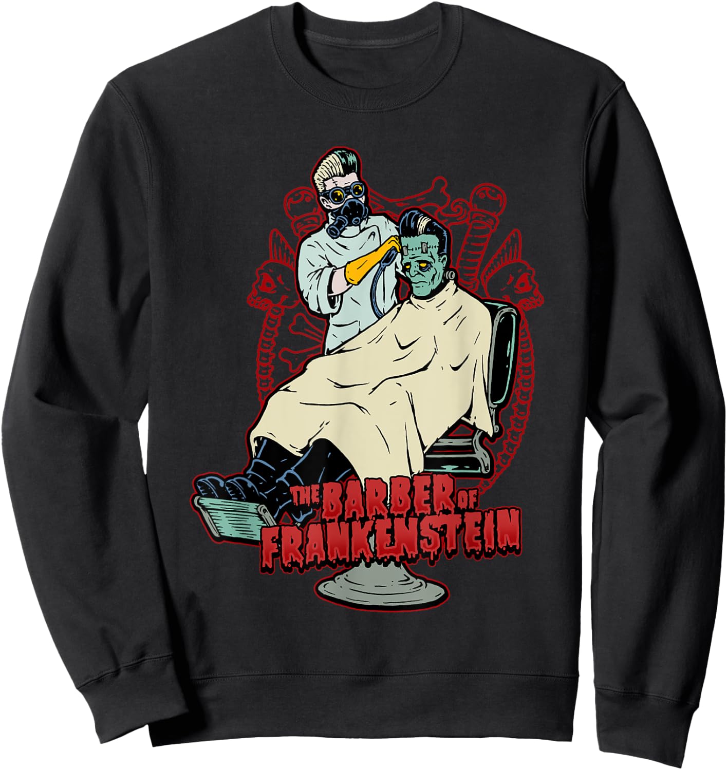 The Barber of Frankenstein Monster Rockabilly Barbershop Sweatshirt - Sweatshirt | Black