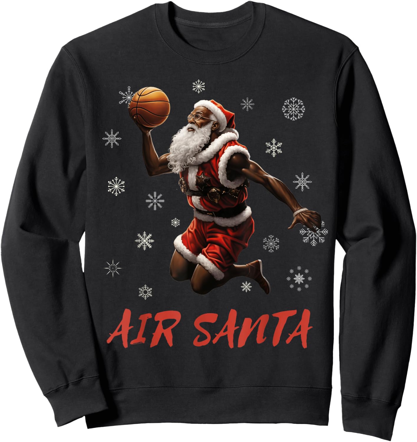 Air Santa African American Santa Dunking a Basketball Sweatshirt - Sweatshirt | Black