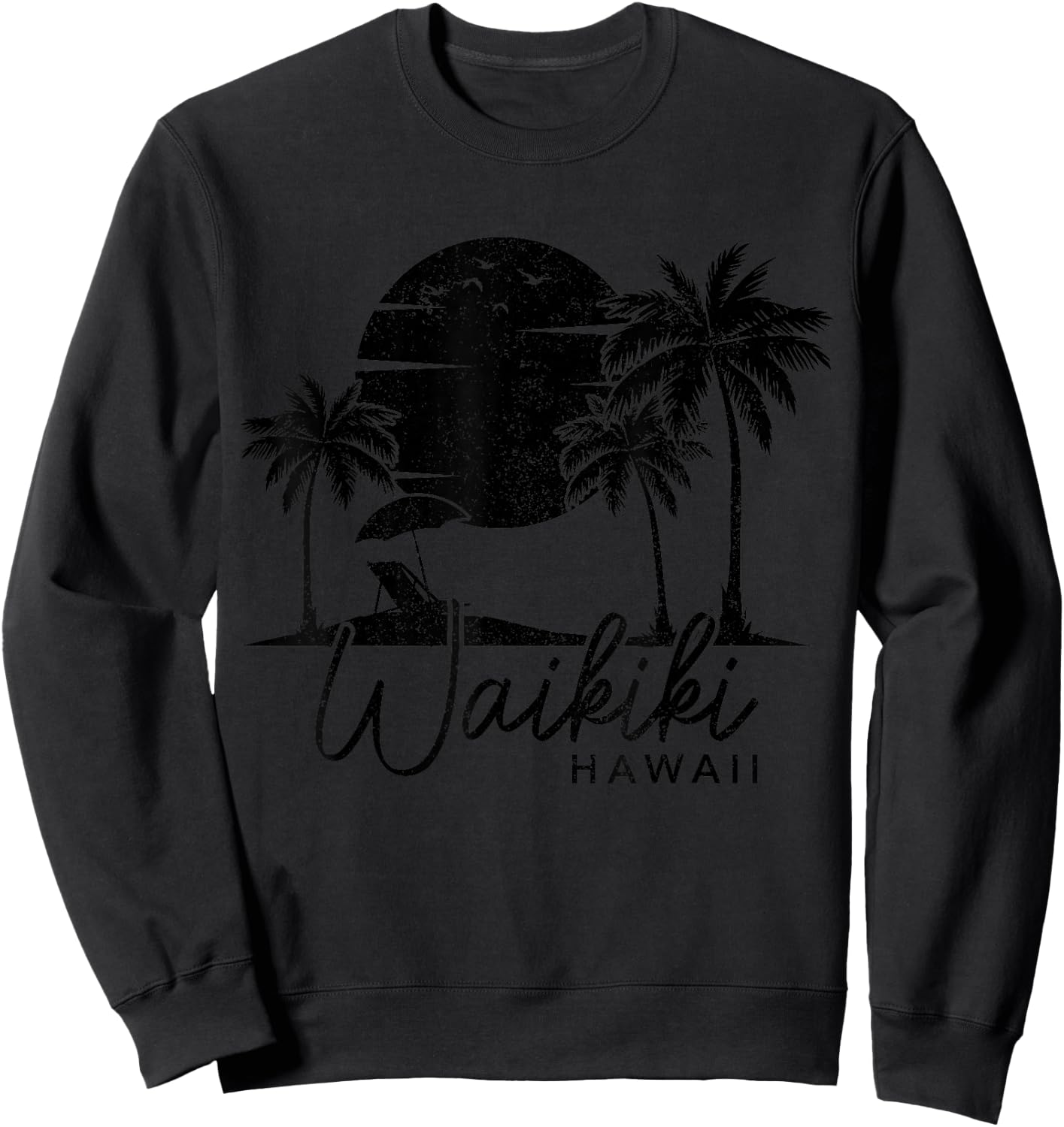 Waikiki Beach Hawaii Surf Vintage Surfer Retro Sweatshirt - Sweatshirt | Black