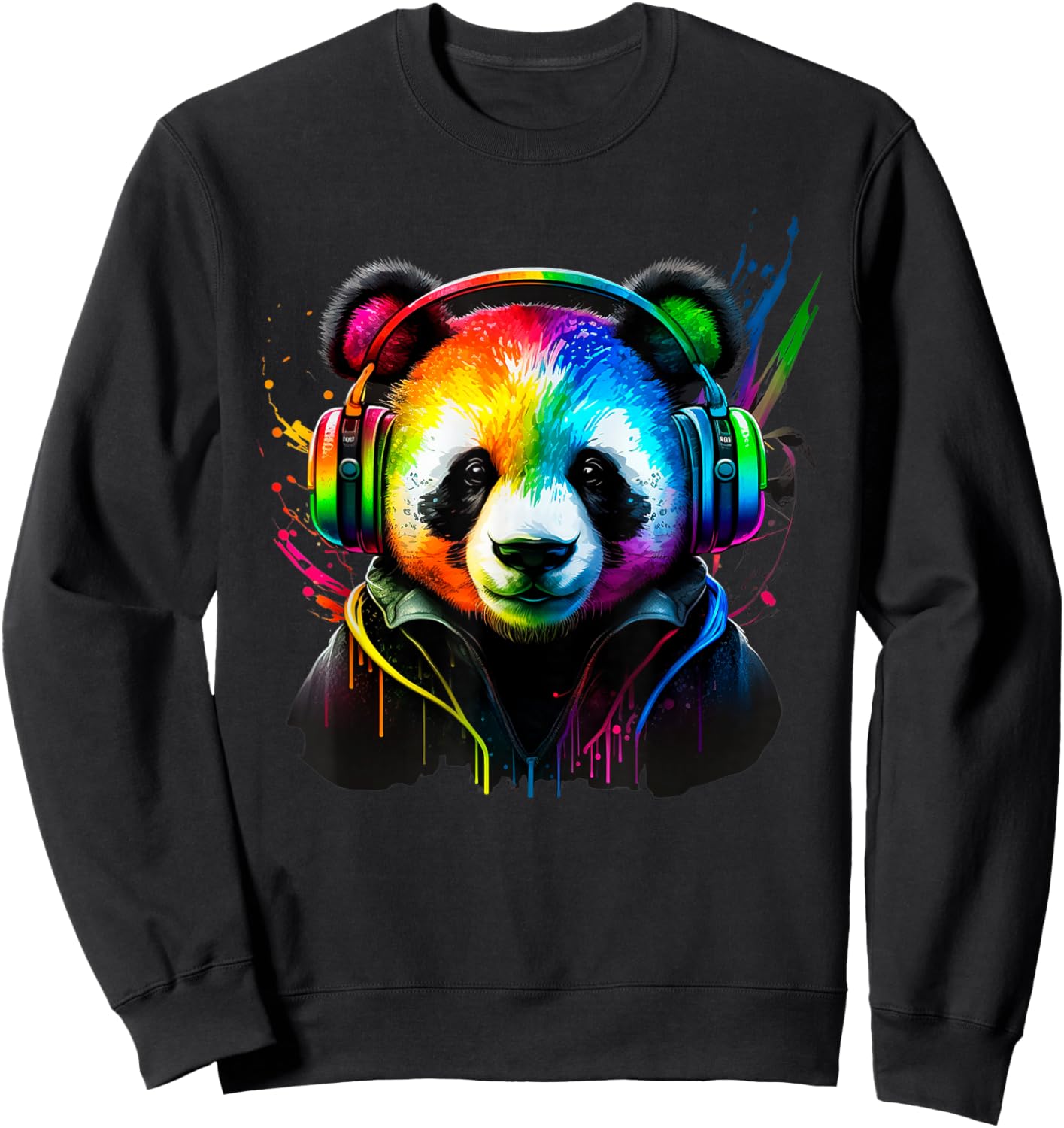 Rainbow DJ Panda Headphones Music for Boys Men Kids Sweatshirt - Sweatshirt | Black