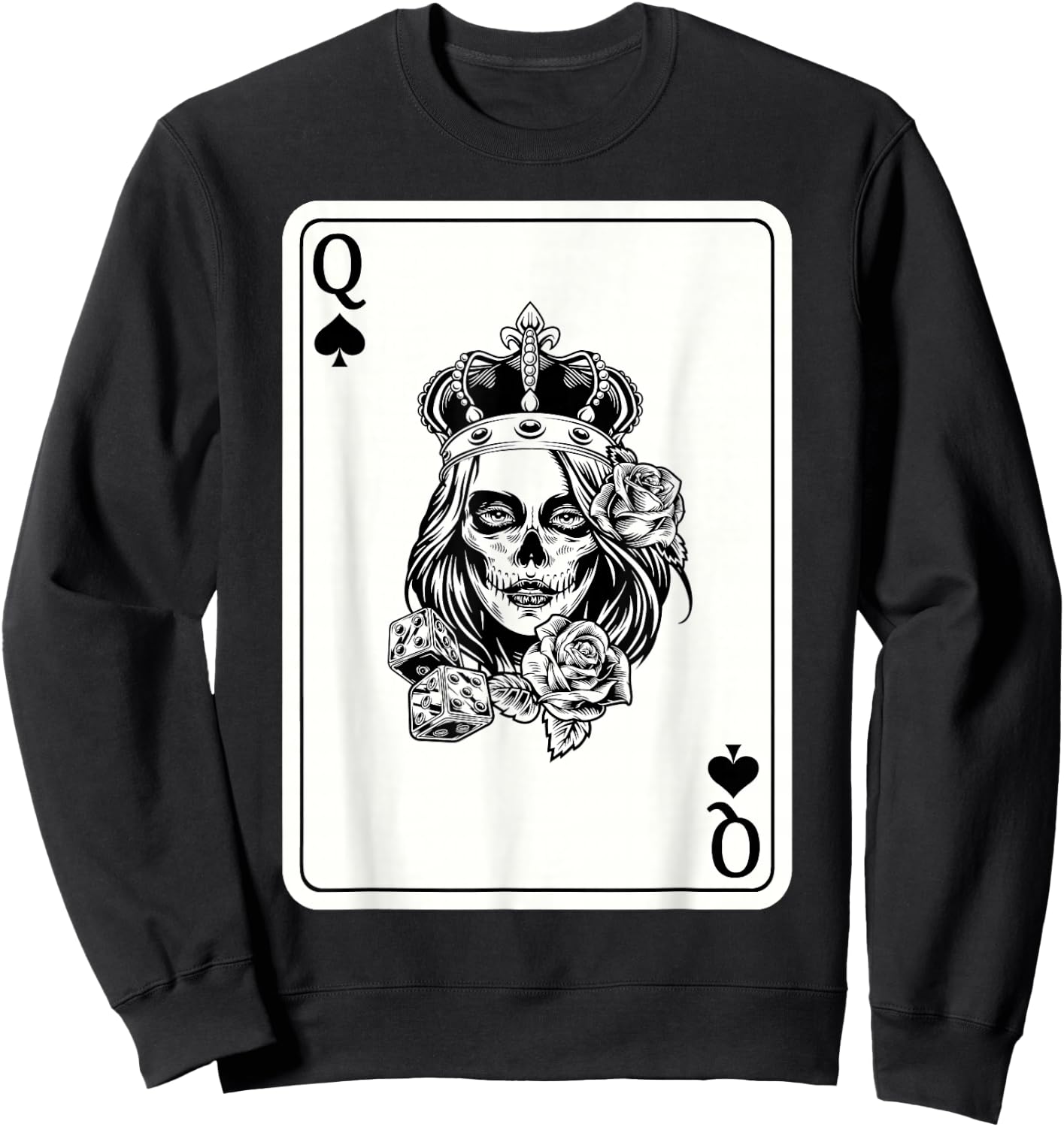 Couple Matching King And Queen of Spades 1/2 Skull Halloween Sweatshirt - Sweatshirt | Black