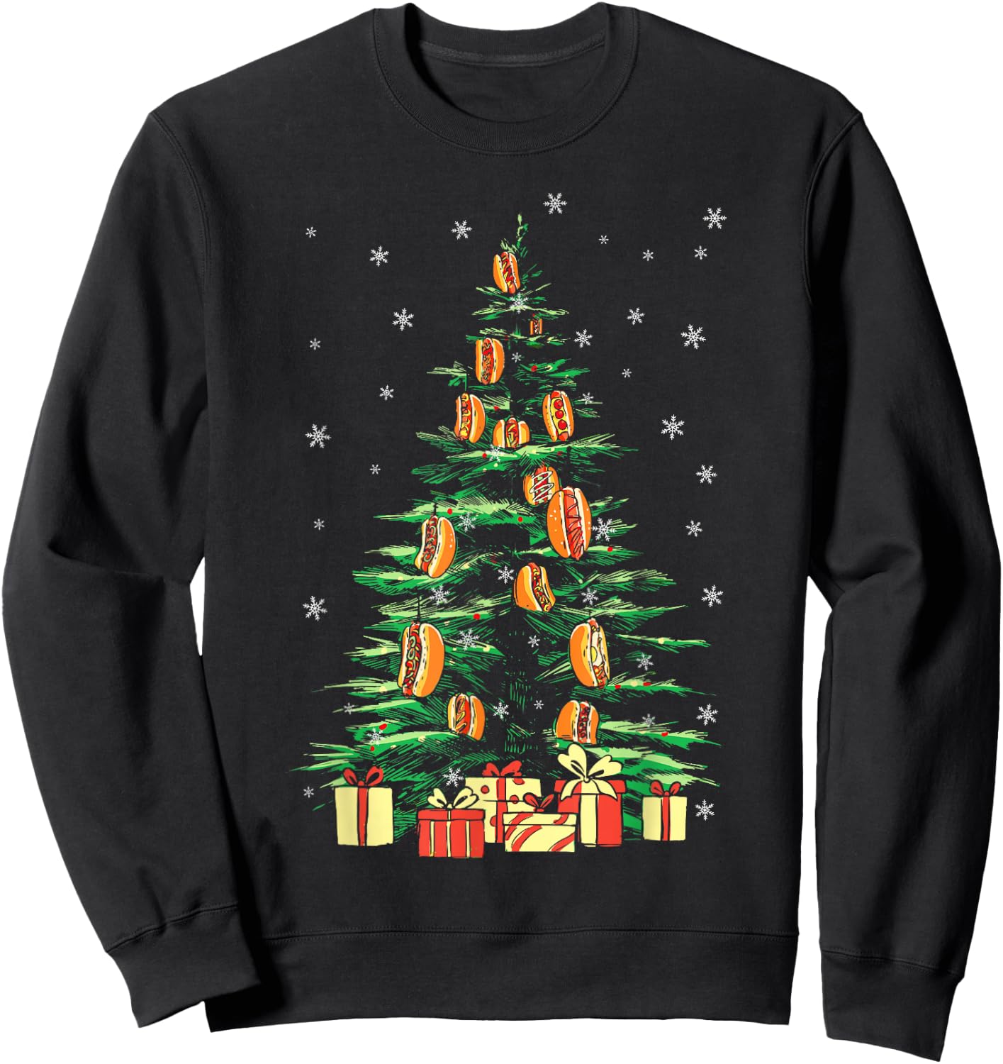Hot Dog Adult Christmas Tree Sweatshirt - Sweatshirt | Black