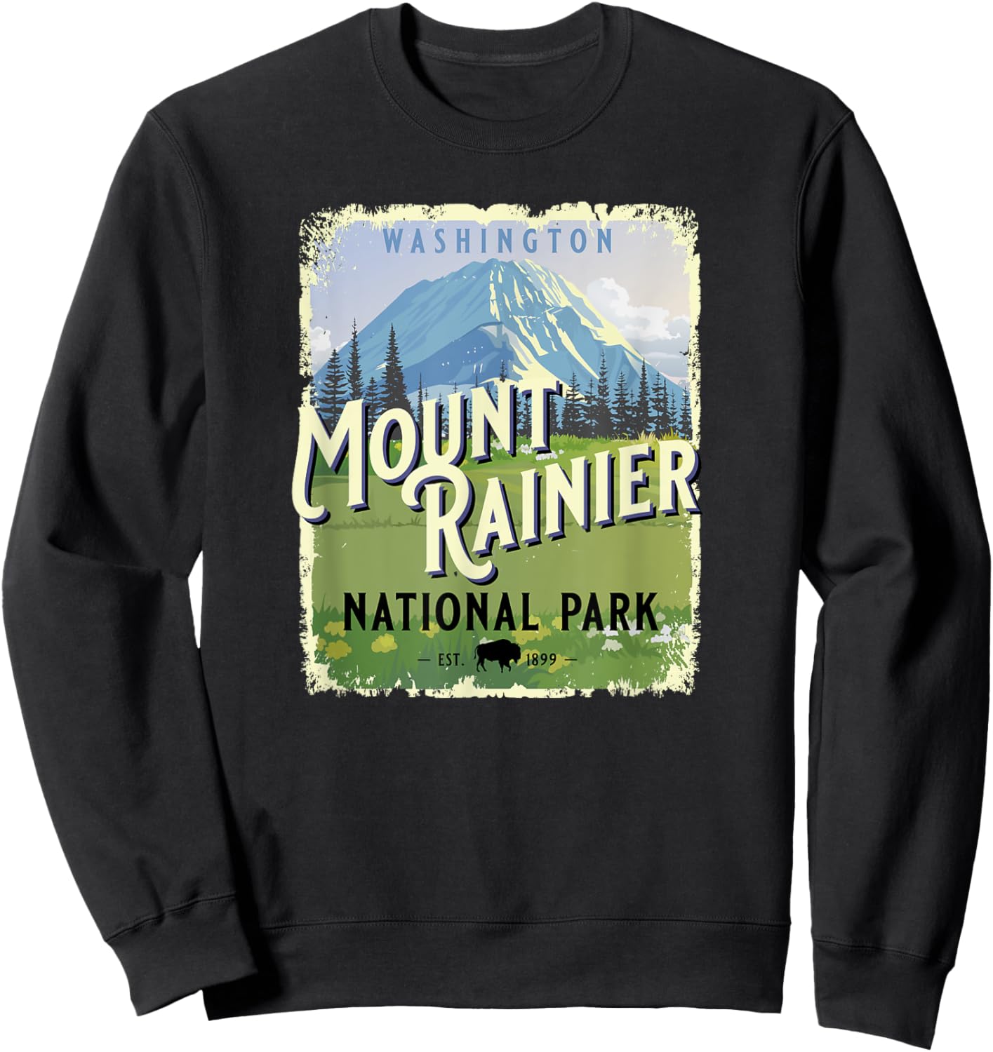 Mount Rainier National Park Washington WA Vintage Souvenir Sweatshirt - Sweatshirt | Black