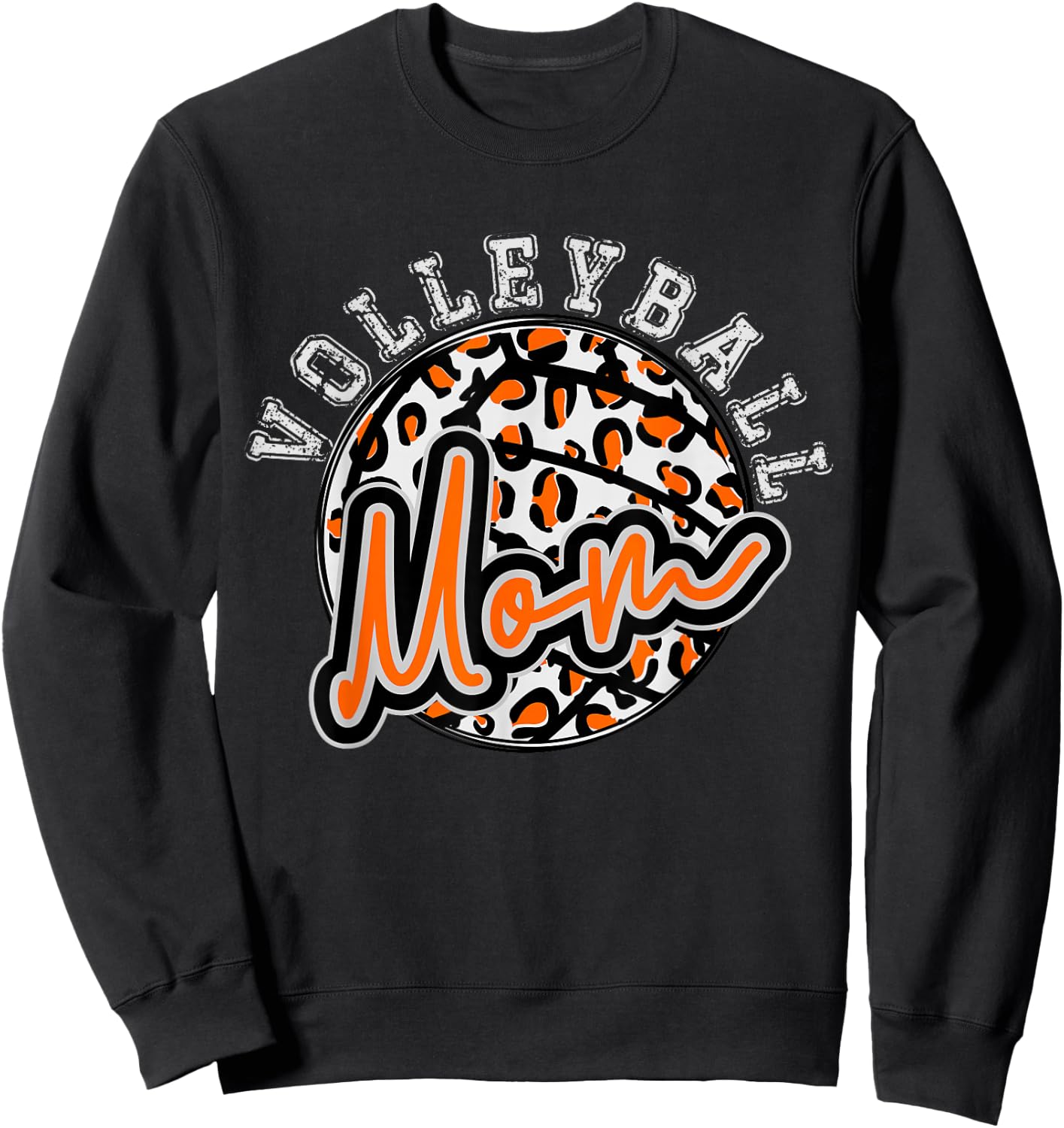 Leopard Cheetah Volleyball Orange Mom Shirt Trendy Sweatshirt - Sweatshirt | Black
