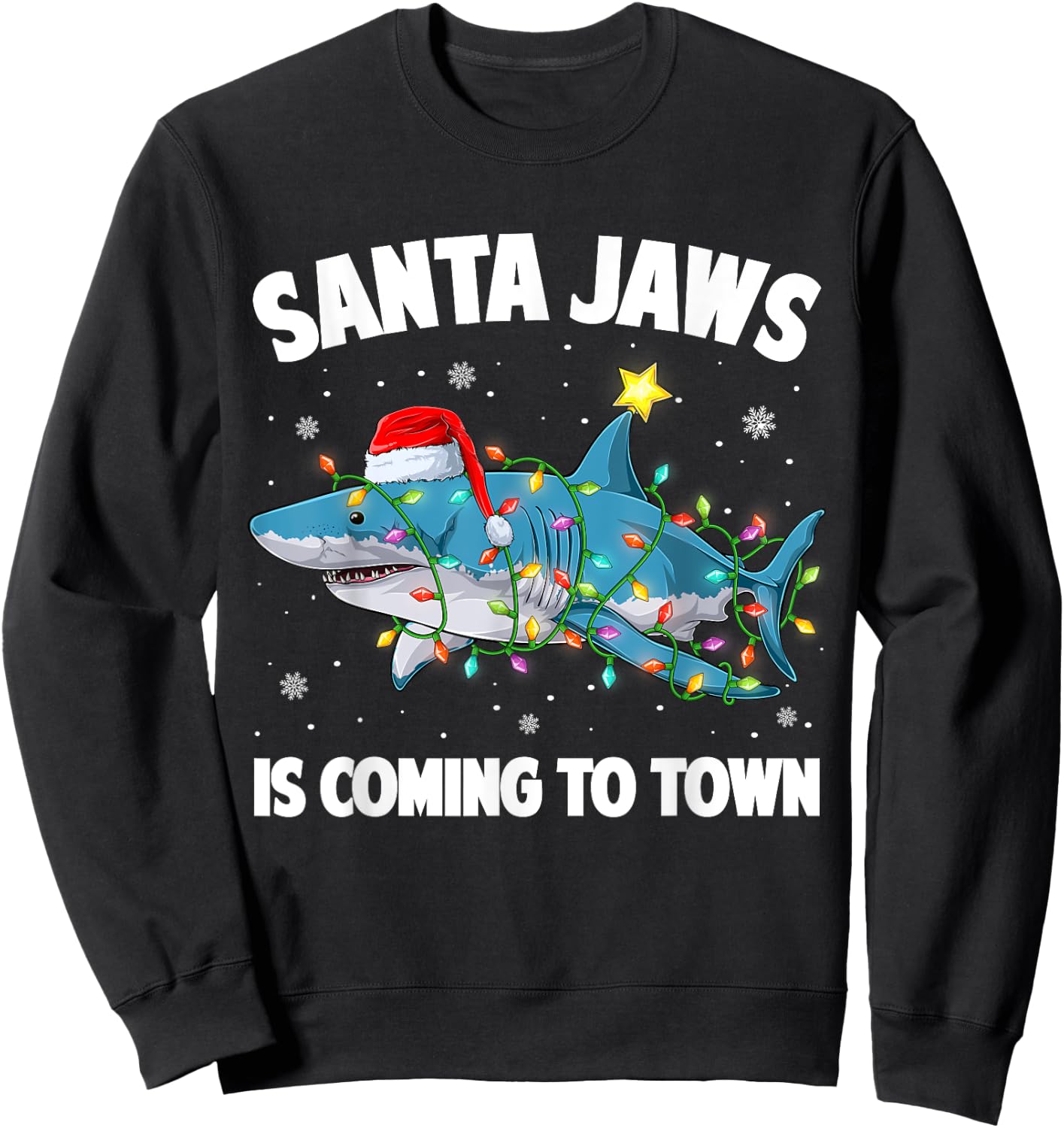 Santa Jaws Shark Christmas Lights Merry Sharkmas Xmas Boys Sweatshirt - Sweatshirt | Black