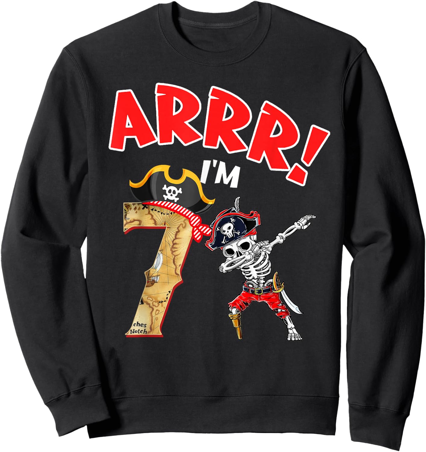 7th Birthday Shirt Boy Dabbing Skeleton Pirate 7 Year Old Sweatshirt - Sweatshirt | Black