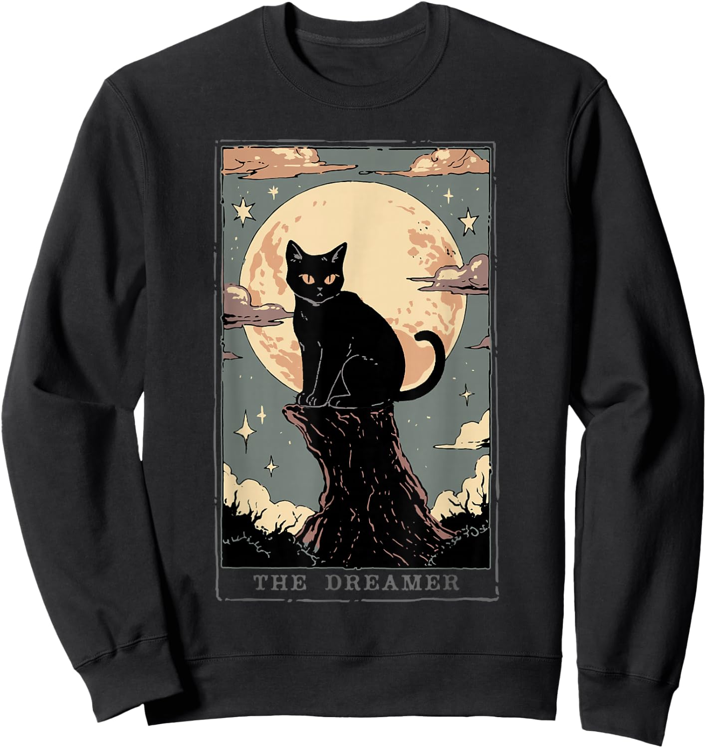 Black Cat Tarot Shirt Dreamer Dark Academia Cat Moon Cult Sweatshirt - Sweatshirt | Black