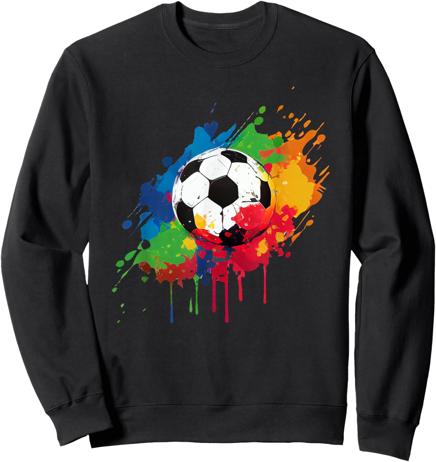 Women's and Men's Soccer Ball With Paint Splash Sweatshirt - Sweatshirt | Black