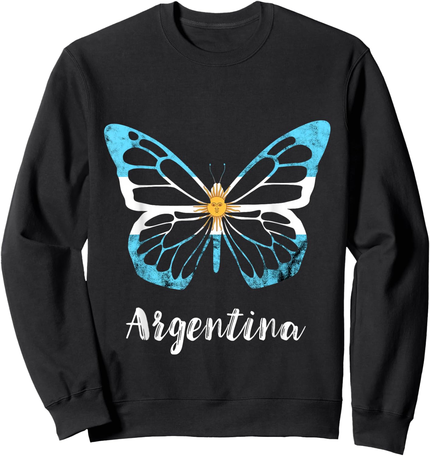 Sun Of May Butterfly Argentina Buenos Aires Argentinian Flag Sweatshirt - Sweatshirt | Black