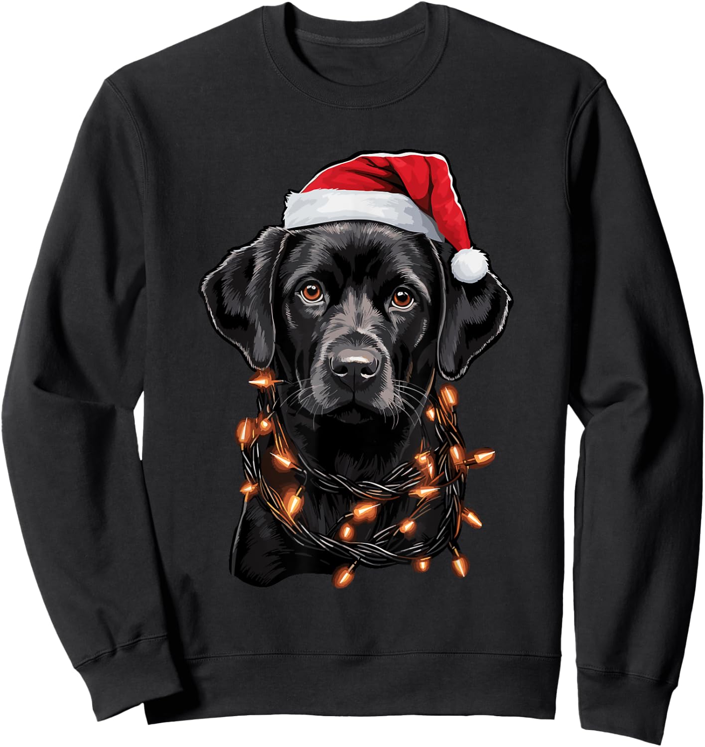 Black Labrador Christmas Lights Santa Hat Xmas Pajama Sweatshirt - Sweatshirt | Black