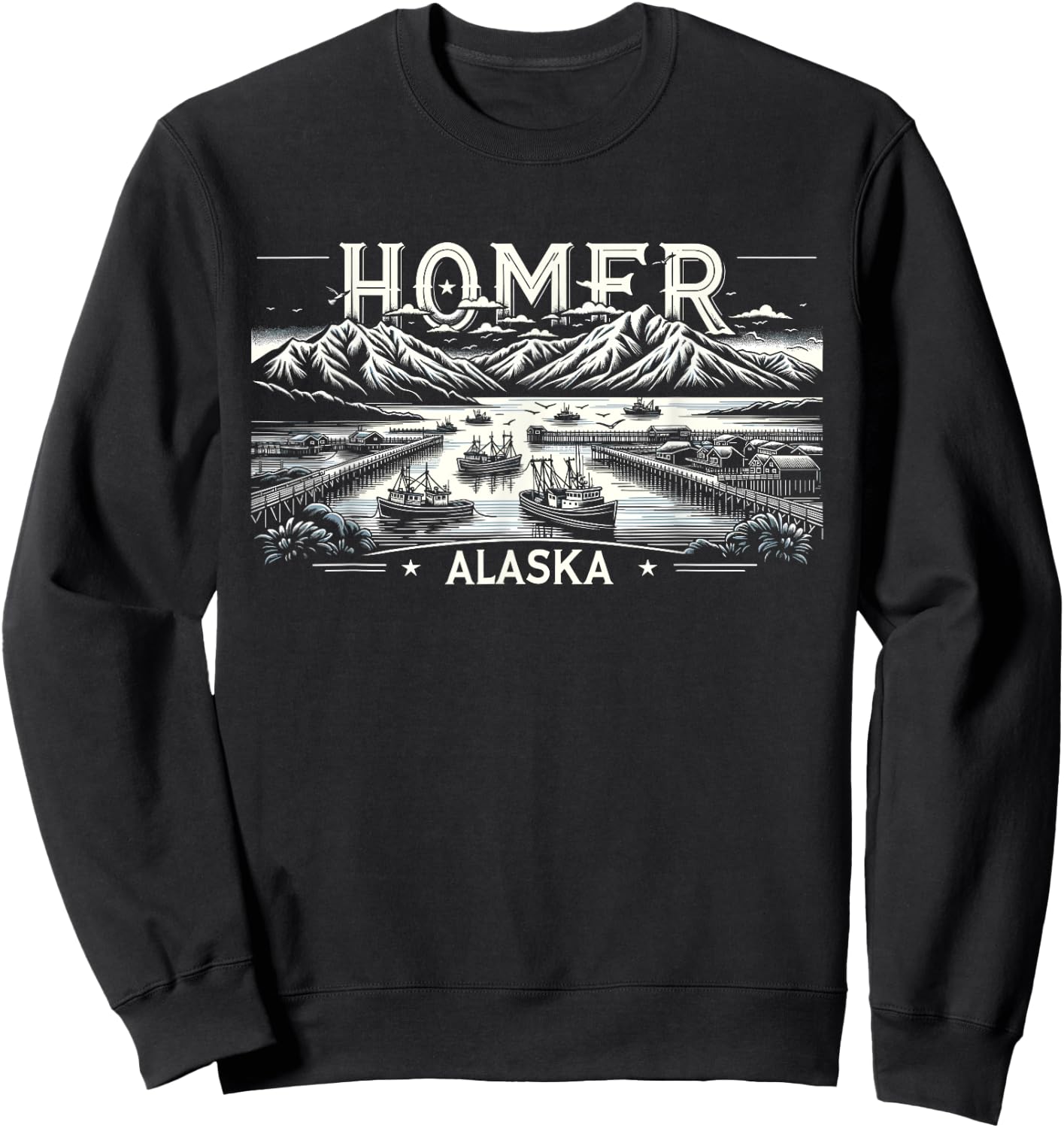 Homer Alaska AK Fishing Fishermen Outdoor Retro Sweatshirt - Sweatshirt | Black