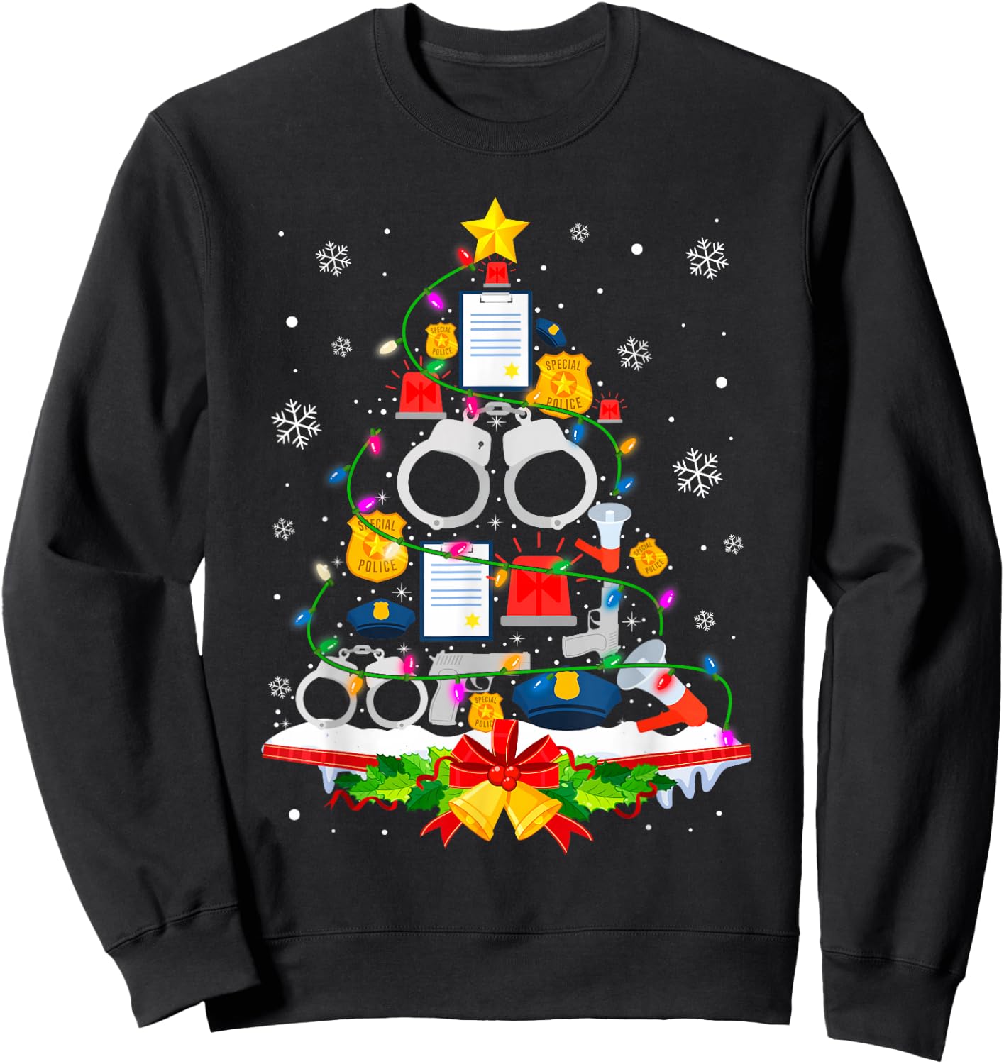 Police Christmas Tree Lights Funny Police Lover Sweatshirt - Sweatshirt | Black
