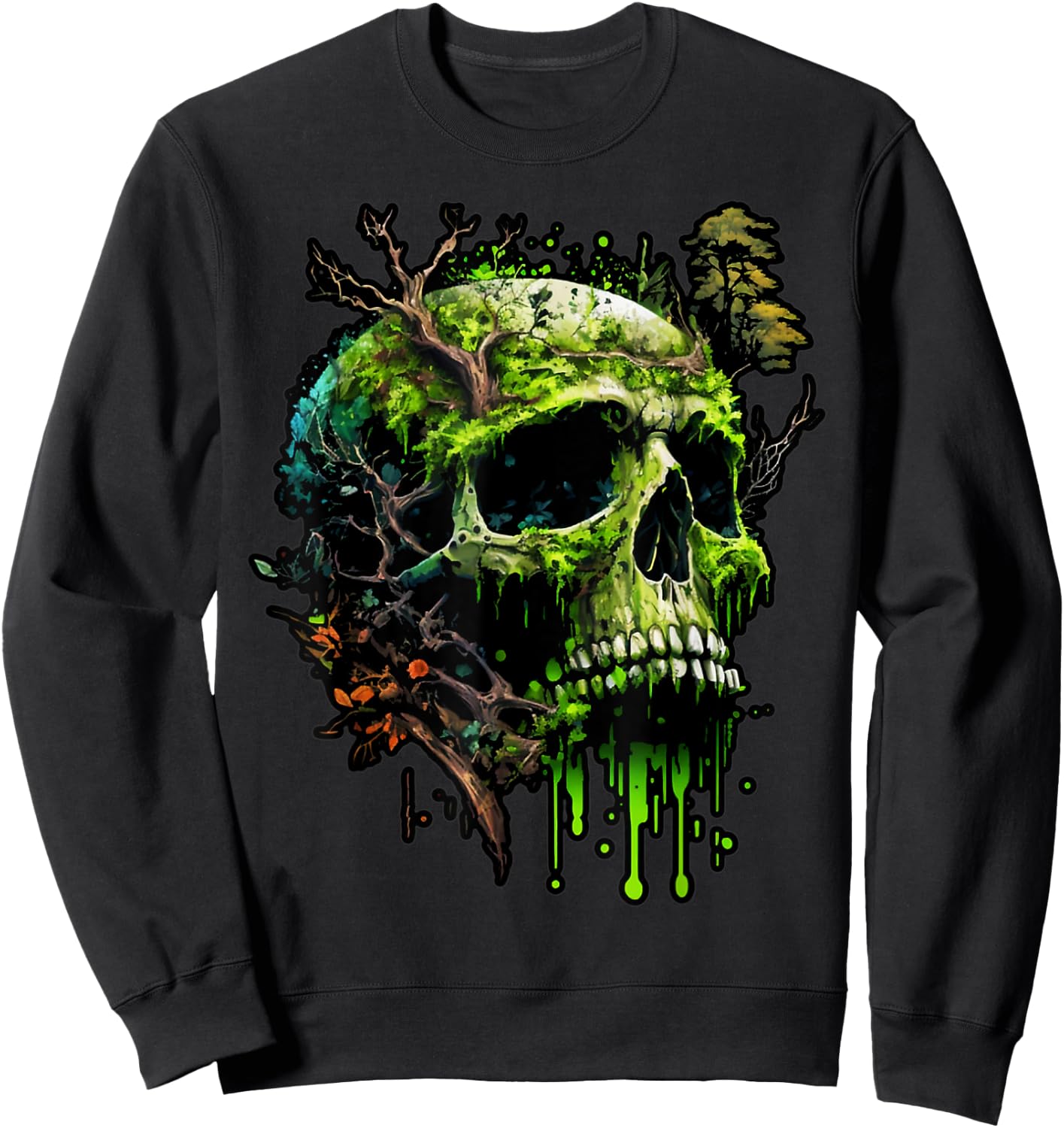 Forest Skull Wildlife Trees Nature Retro Sweatshirt - Sweatshirt | Black