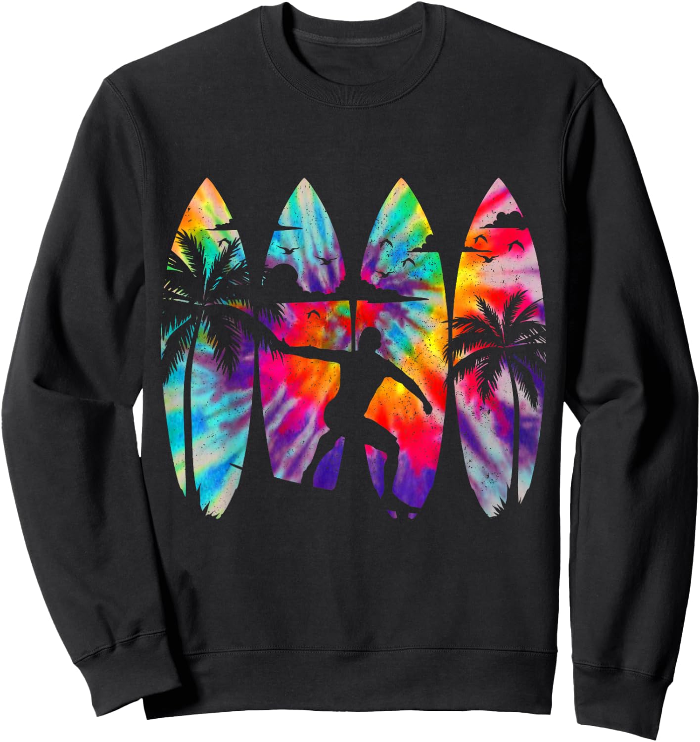 Surfer Surfboard Vintage Surfing Beach Summer Surf Tie Dye Sweatshirt - Sweatshirt | Black