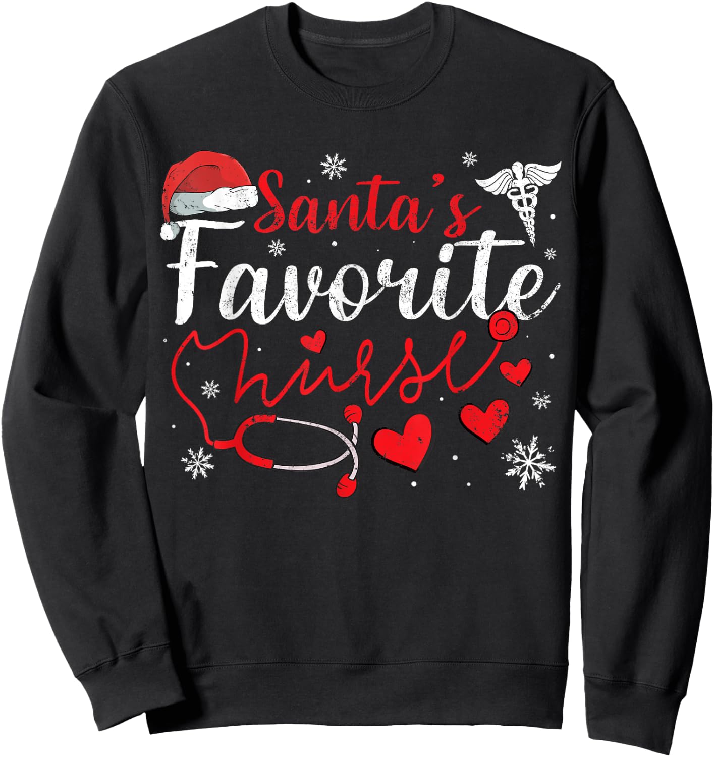 Women Men Santas Favorite Nurse Christmas Scrub Xmas RN Sweatshirt - Sweatshirt | Black
