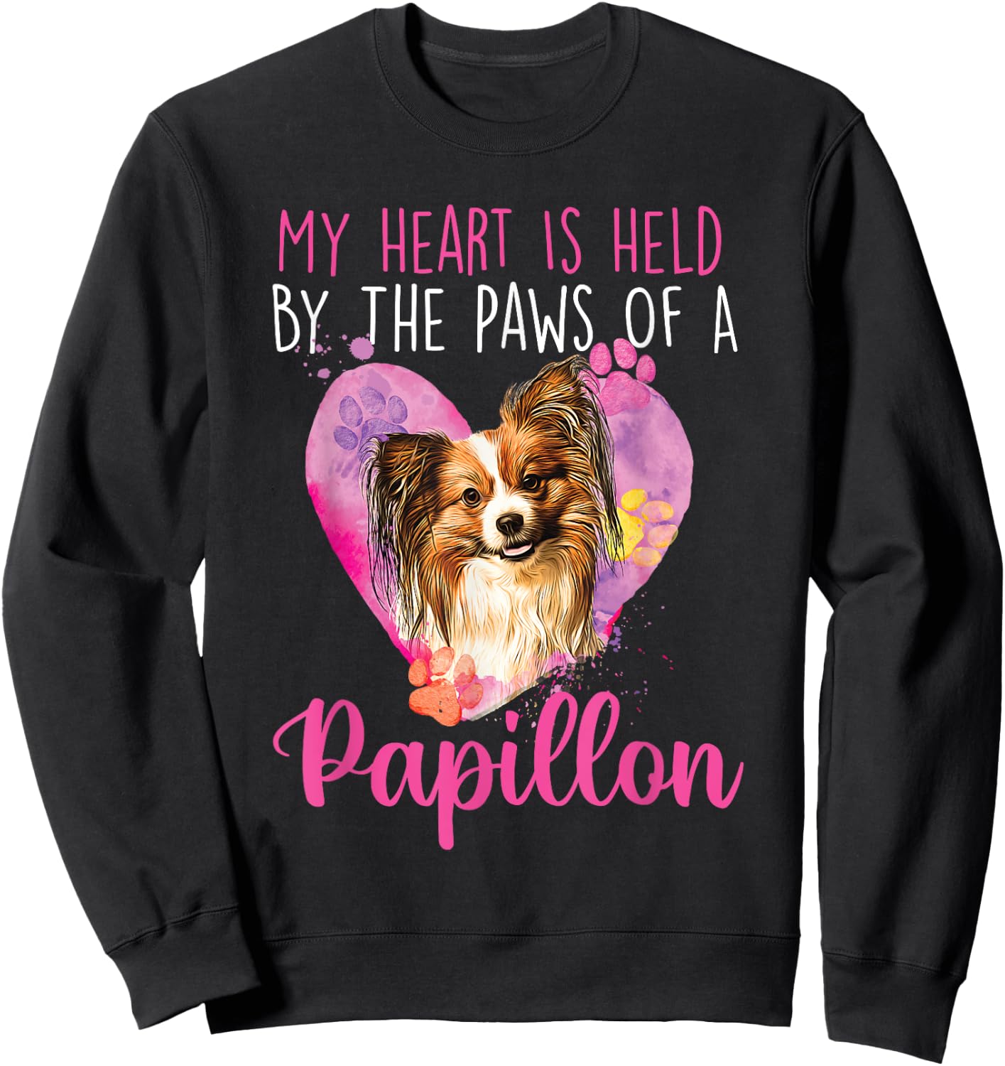 My Heart Is Held By The Paws Of A Papillon - Dogs Breeder Sweatshirt - Sweatshirt | Black