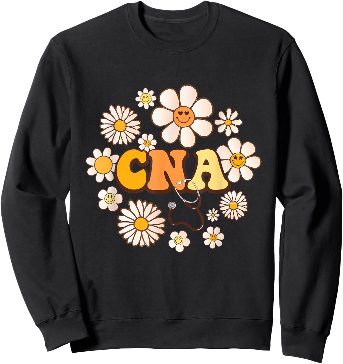 Groovy smile face wildFlower CNA Certified Nursing Assistant Sweatshirt - Sweatshirt | Black