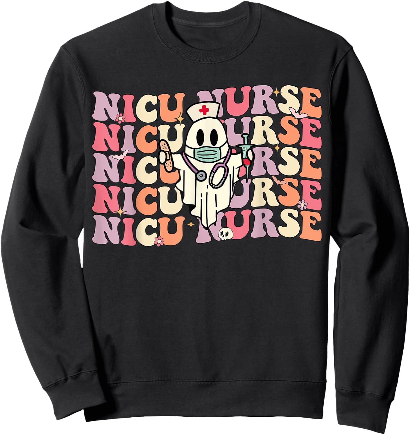 Groovy NICU Nurse Halloween Ghost Costume Neonatal Nurse Sweatshirt - Sweatshirt | Black