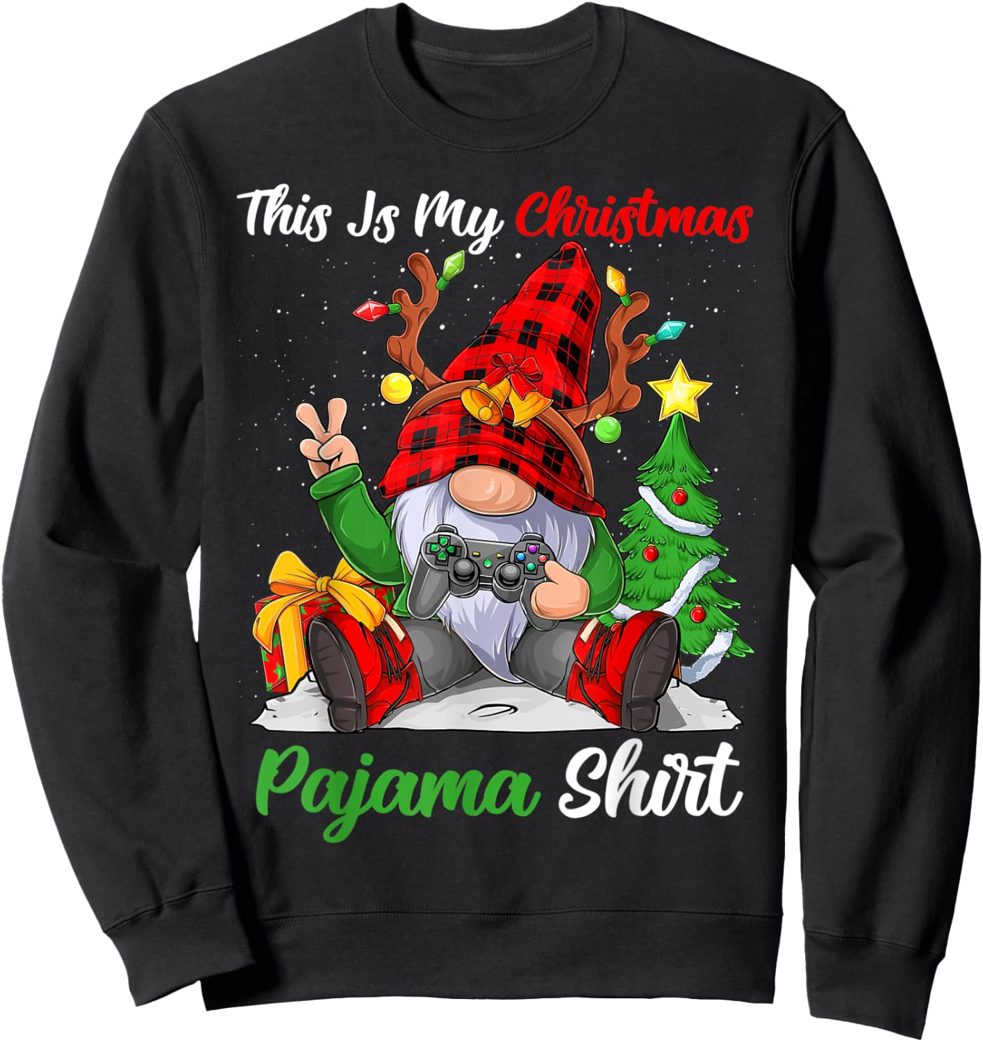 This Is My Christmas Pajama Shirt Gnome Christmas Gamer Boys Sweatshirt - Sweatshirt | Black