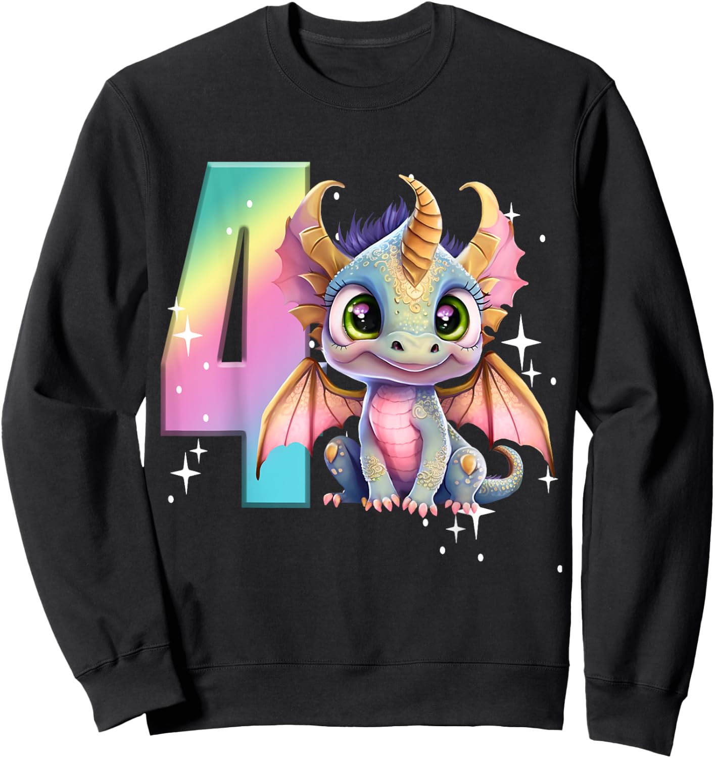 4th Birthday Shirt Dragon Party Rainbow Girl Dragon Four 4 Sweatshirt - Sweatshirt | Black