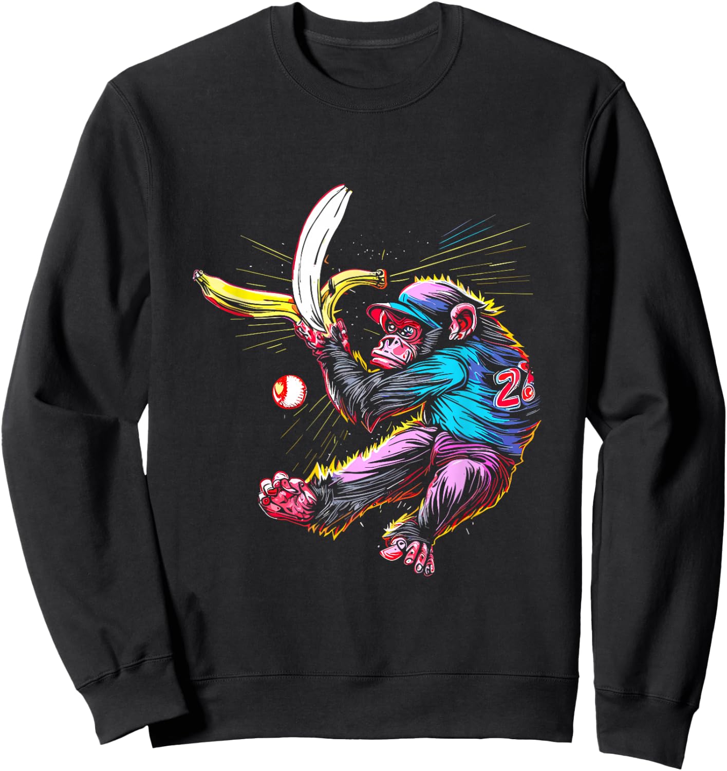 Monkey Banana Baseball - Funny Vintage Baseball Team Lover Sweatshirt - Sweatshirt | Black