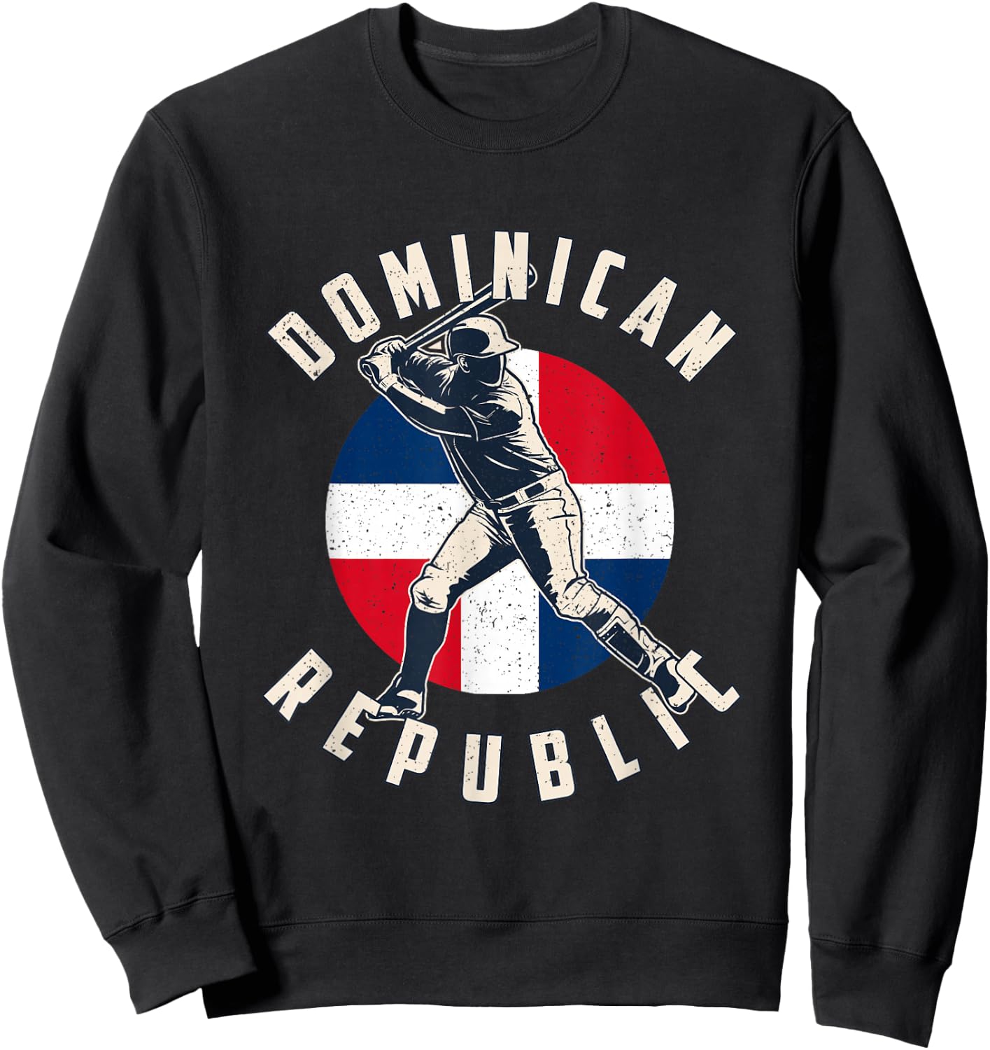 Vintage Dominican Baseball Batter Dominican Republic Flag Sweatshirt - Sweatshirt | Black