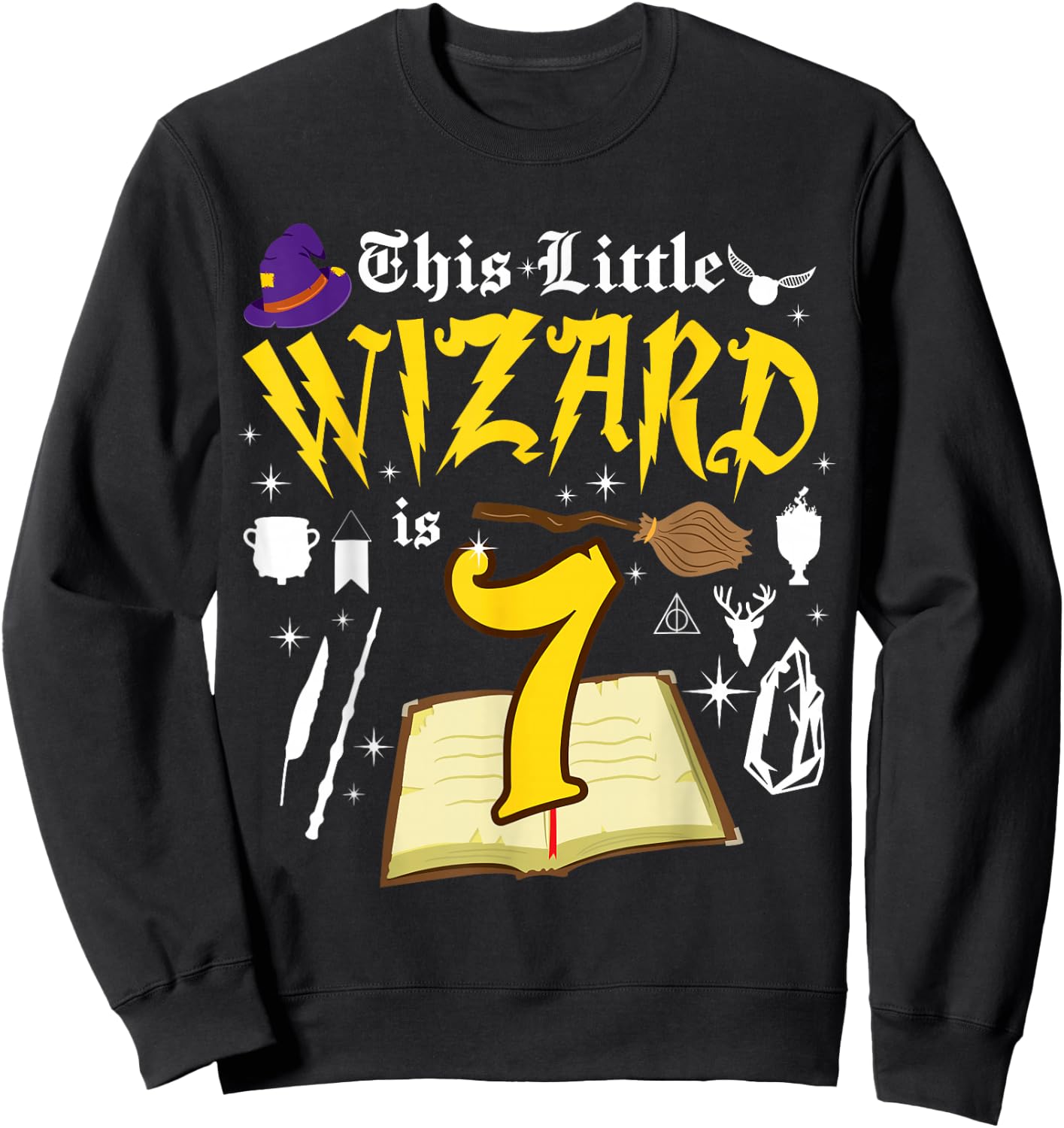 7th Birthday Wizard Magic 7 Year Old Funny B-Day Matching Sweatshirt - Sweatshirt | Black