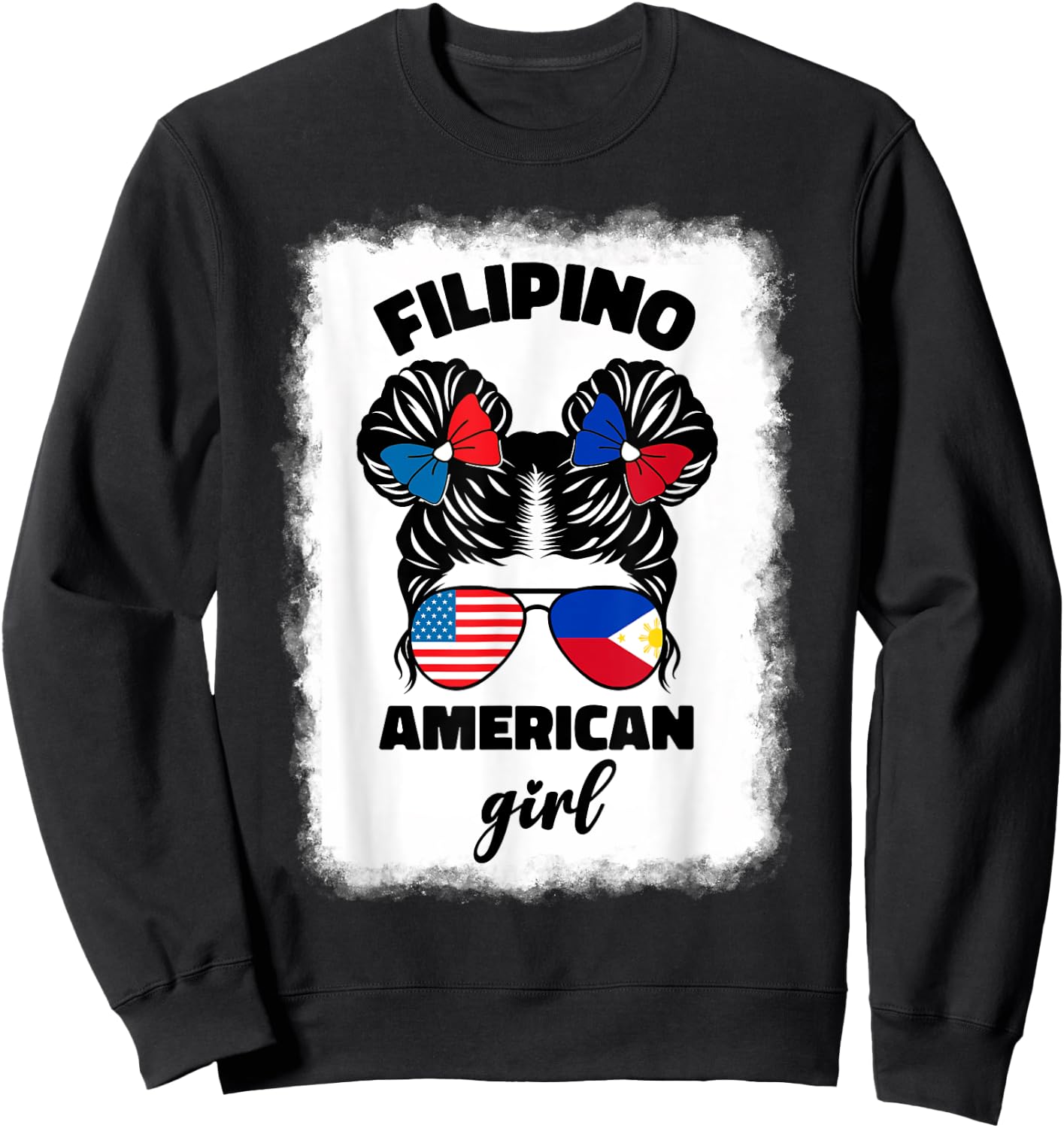 Half American Half Filipino Philippines Usa Flag Kids Girl Sweatshirt - Sweatshirt | Black