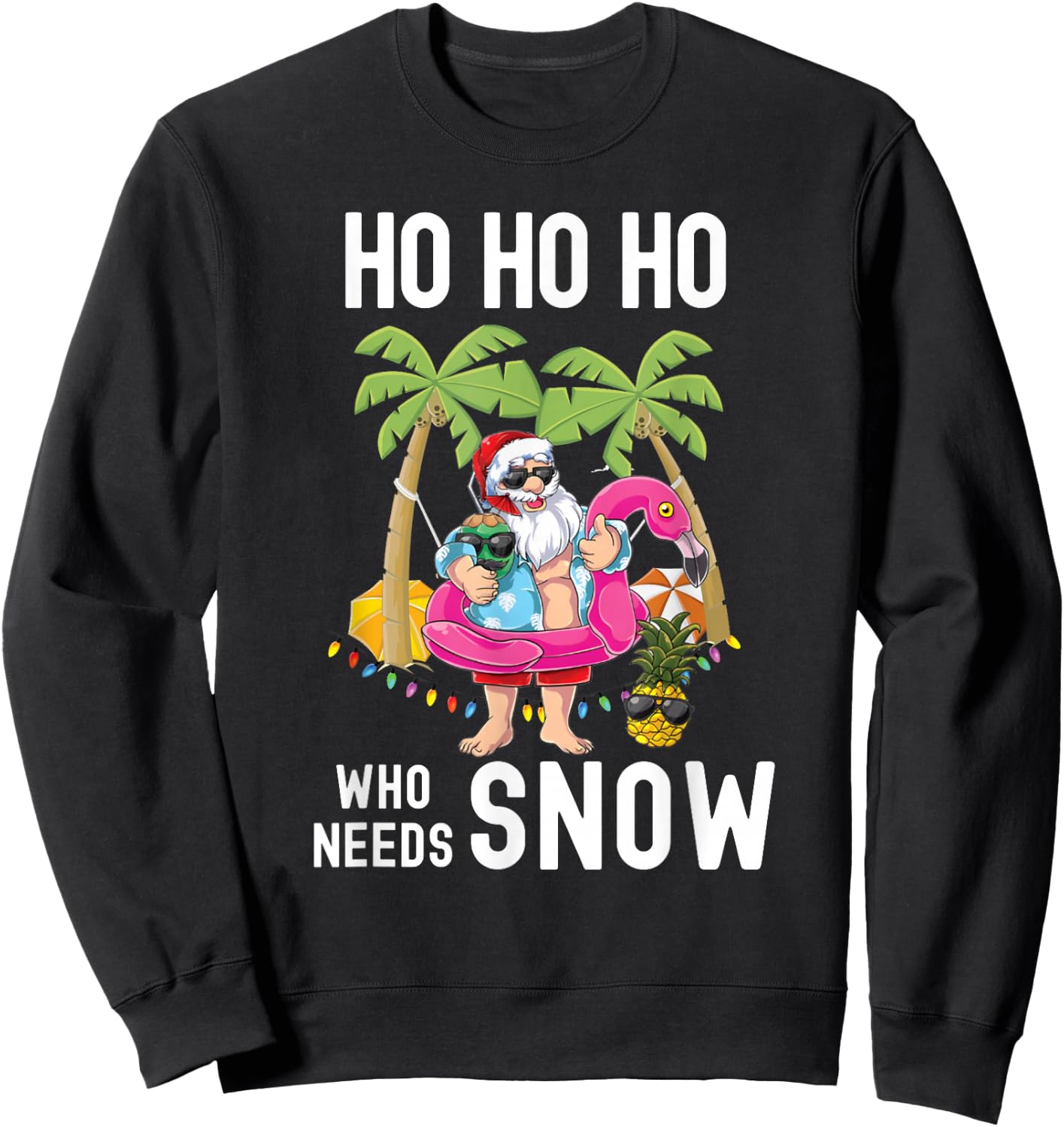 Christmas Palm Tree Santa Surfing Summer Beach Vacation Sweatshirt - Sweatshirt | Black