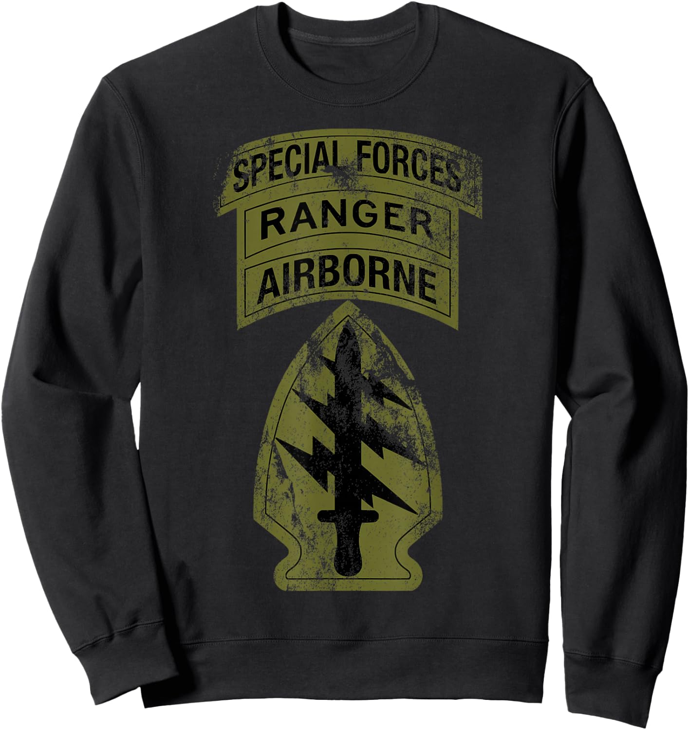 US Army Special Forces - SF Ranger Tab - OD Green Vintage Sweatshirt - Sweatshirt | Black