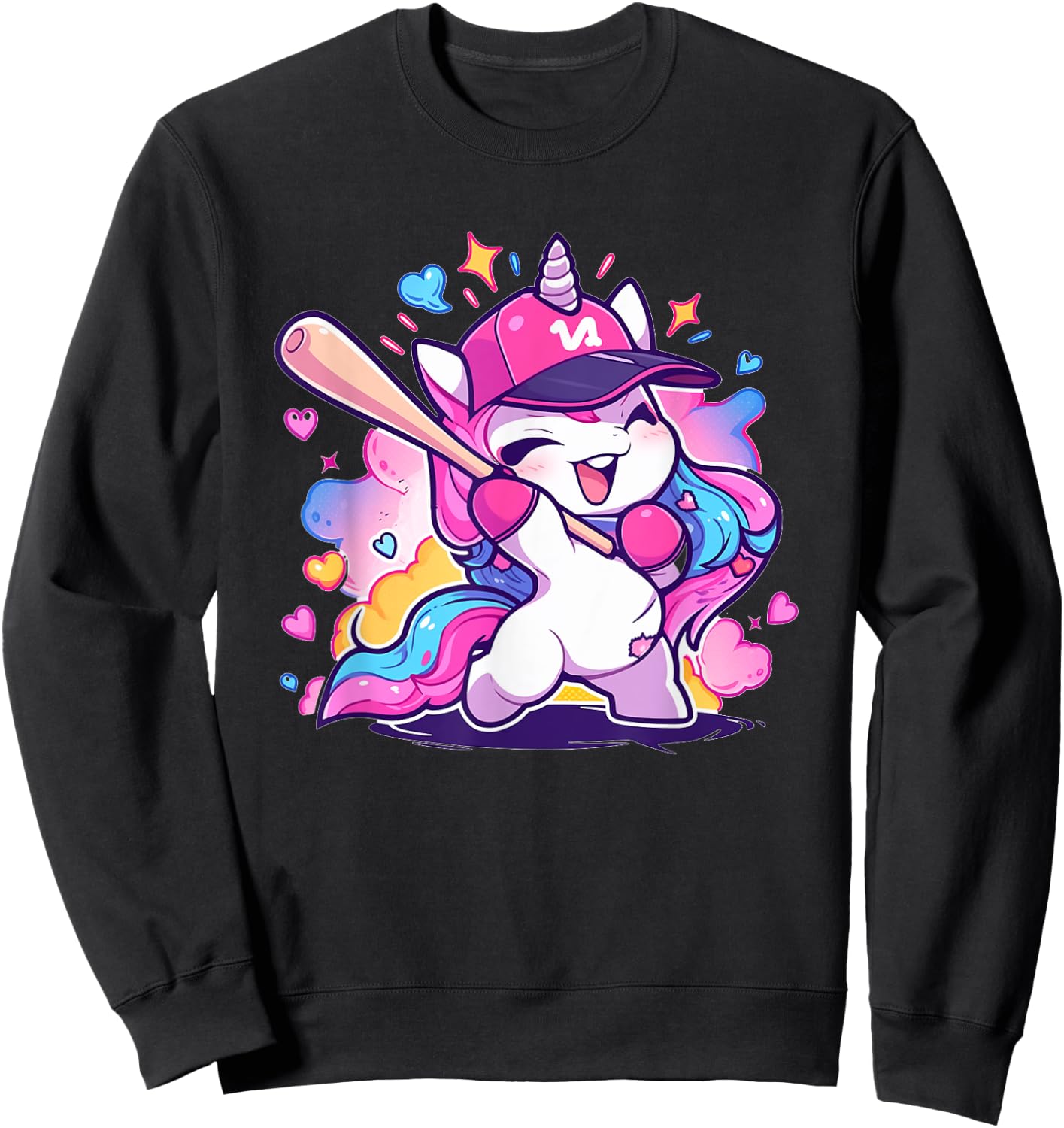 Cute Baseball Sport Baseball Unicorn Sweatshirt - Sweatshirt | Black