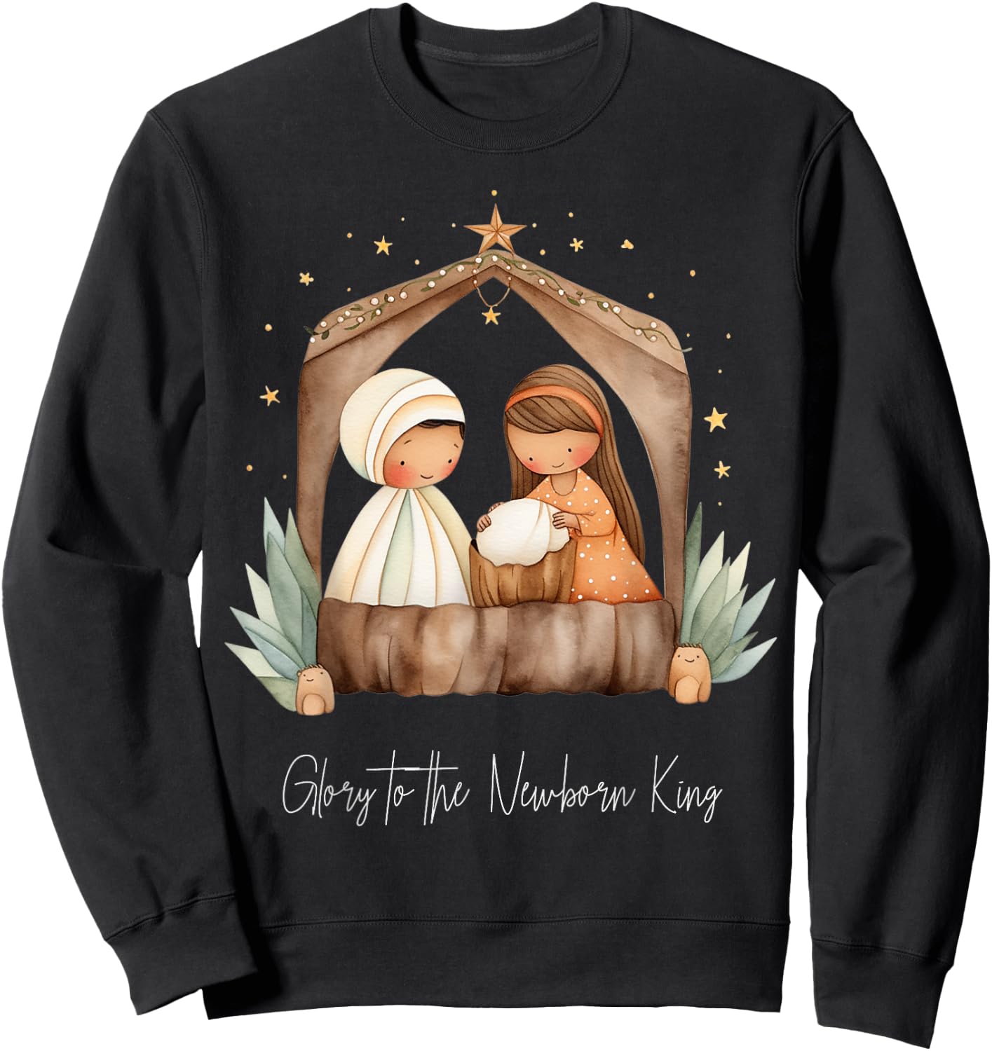 Boho Nativity Scene Glory to the Newborn King Christmas Sweatshirt - Sweatshirt | Black