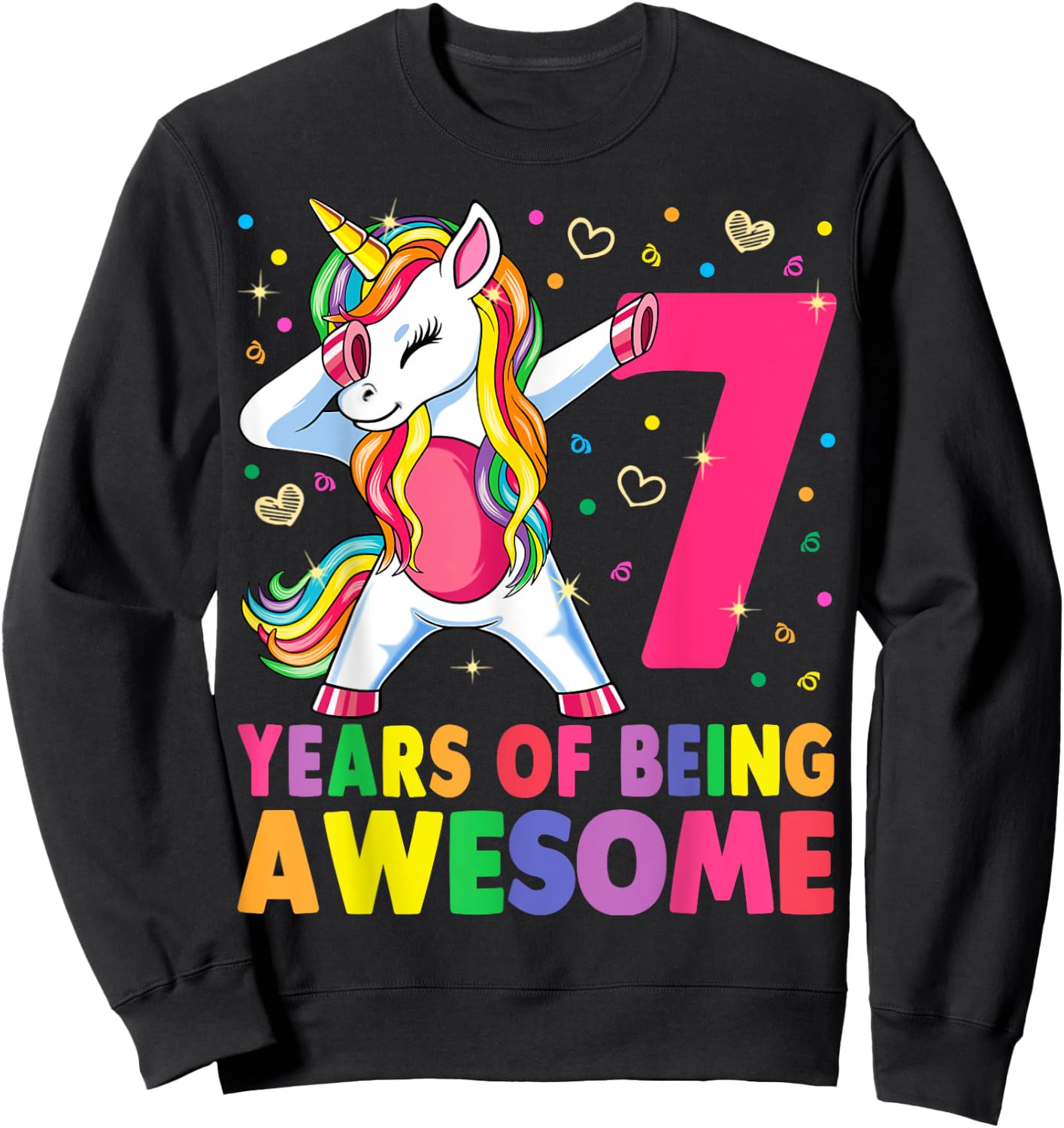 7 Years Old Unicorn Dabbing 7th Birthday Girl Unicorn Party Sweatshirt - Sweatshirt | Black