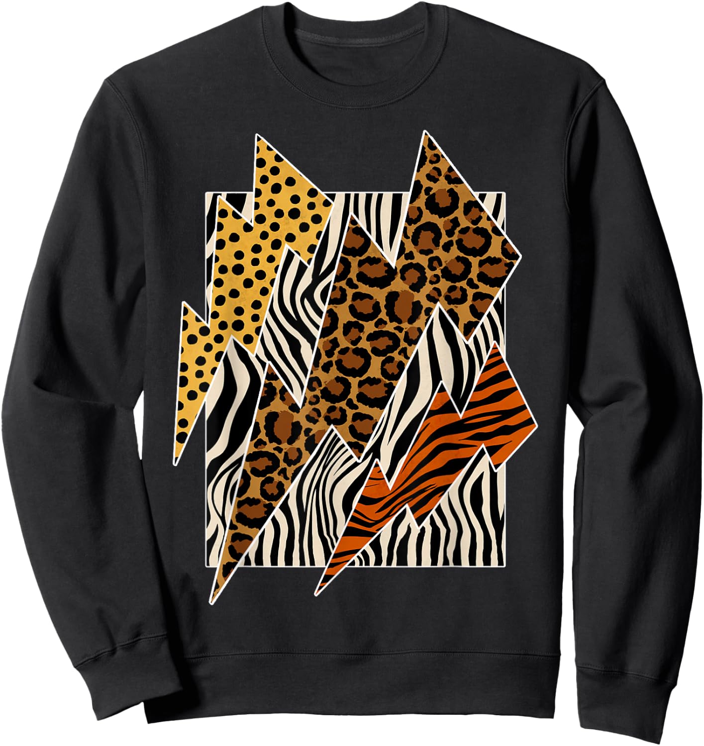 Tiger Leopard Cheetah Zebra Lightning Animal Print Sweatshirt - Sweatshirt | Black