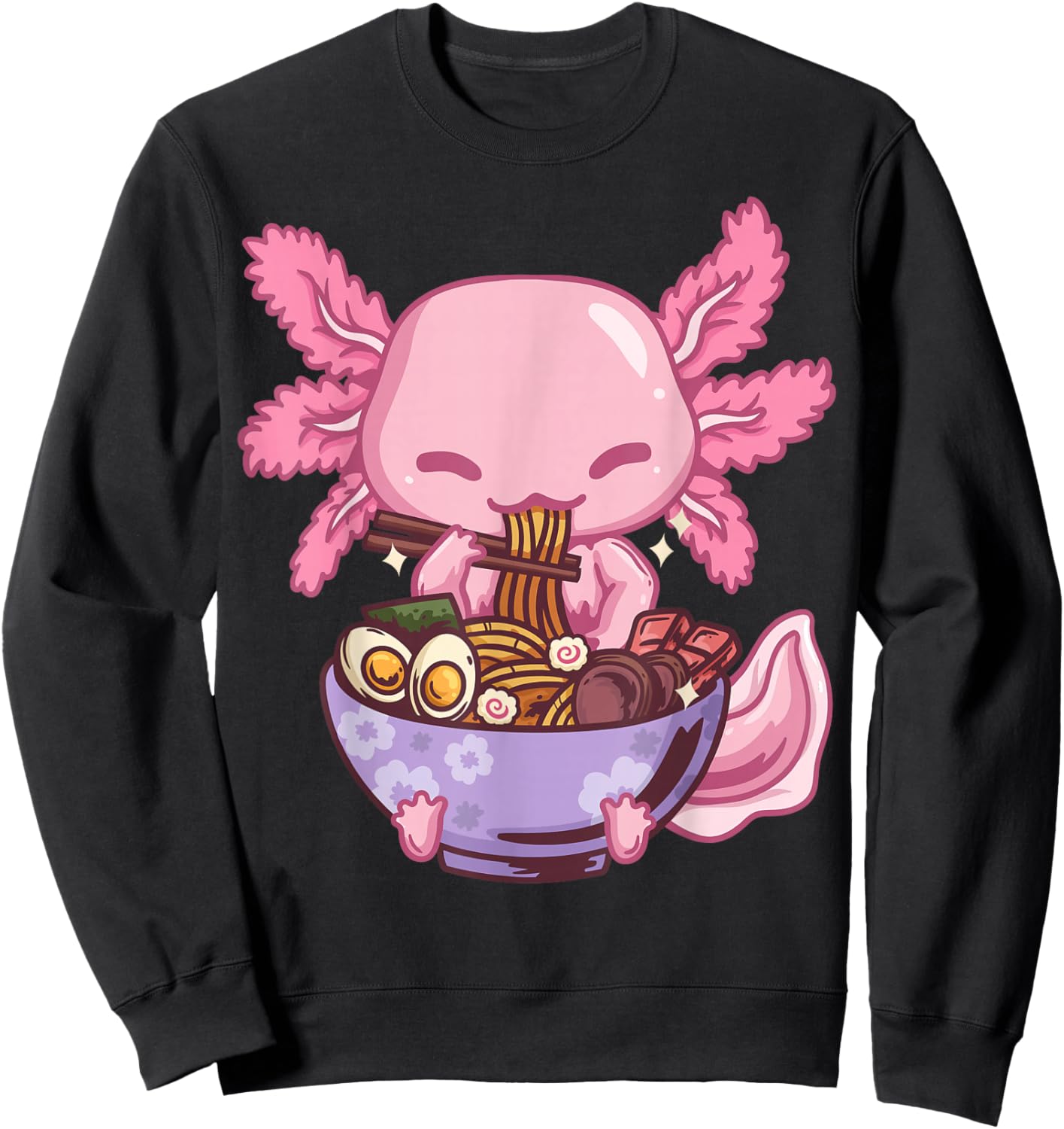 Axolotl Ramen Anime Kawaii Eating Girls Teens Small Sweatshirt - Sweatshirt | Black