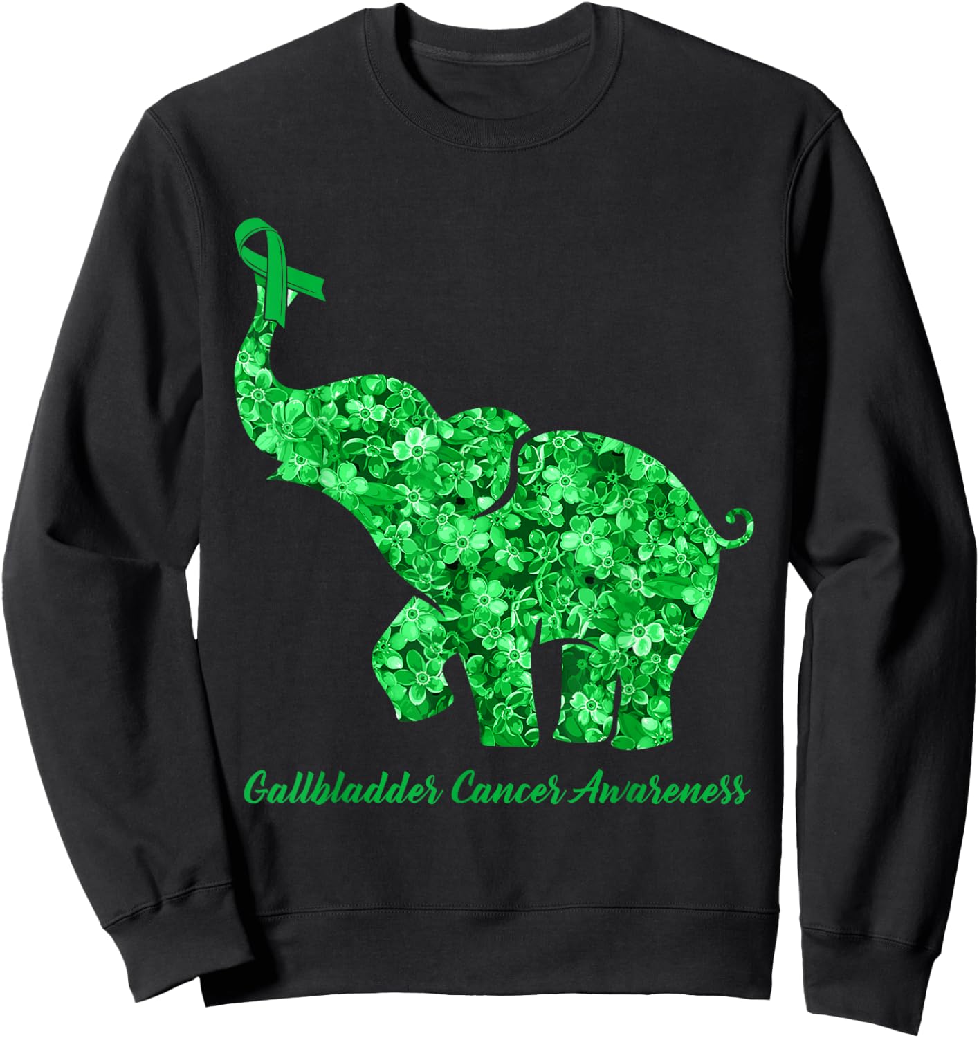 Elephant With Flower Gallbladder Cancer Awareness Ribbon Sweatshirt - Sweatshirt | Black
