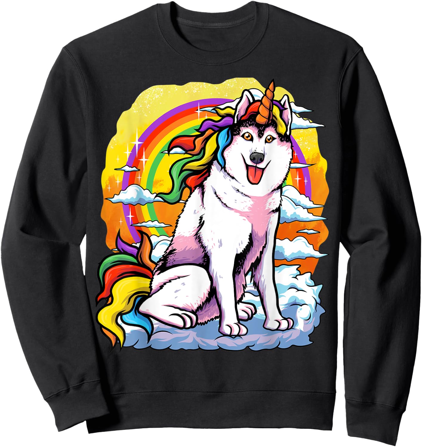 Husky Unicorn Rainbow Funny Siberian Husky Dog Owner Lovers Men Women Kids Sweatshirt - Sweatshirt | Black
