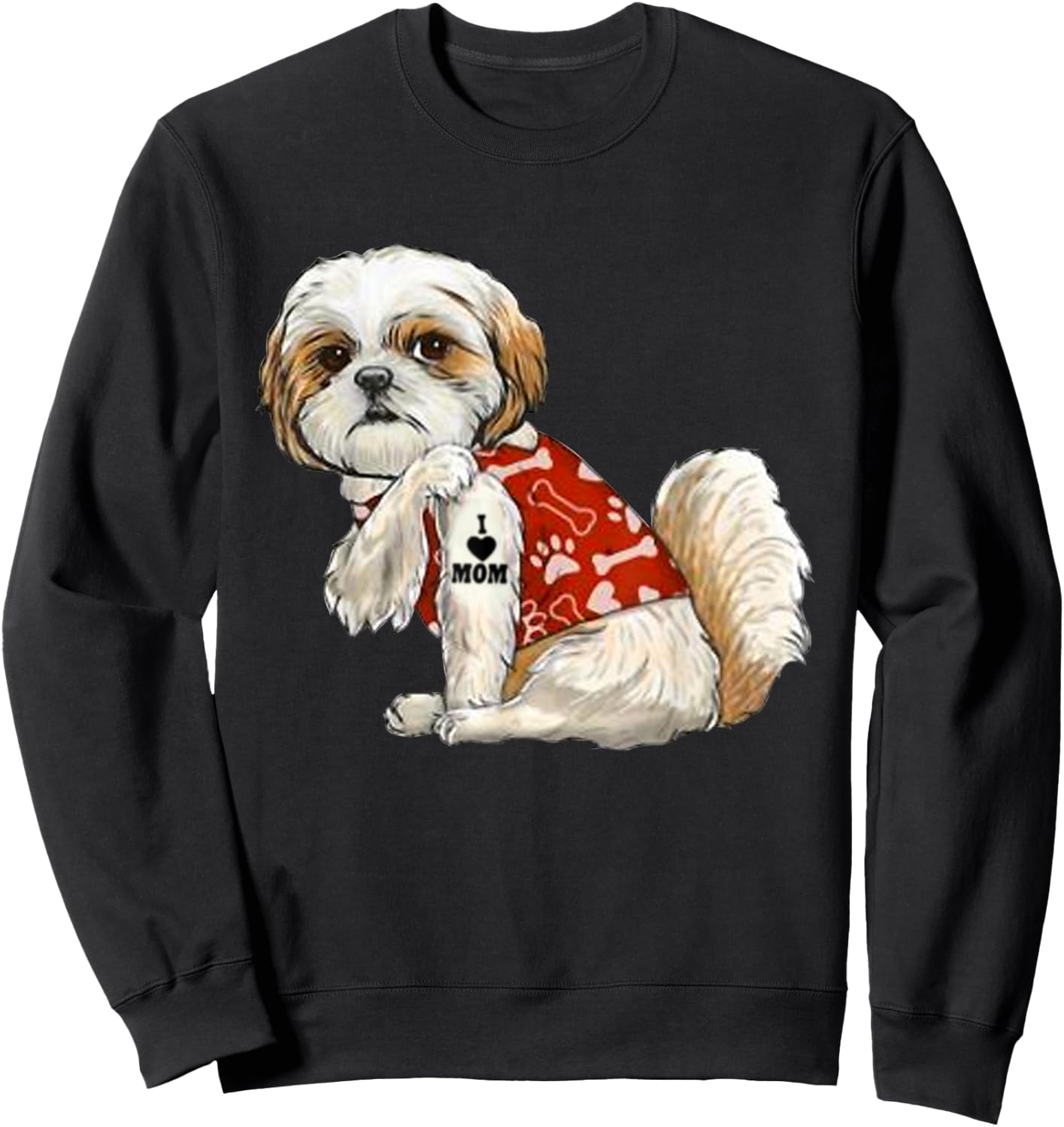 I Love Mom Tattoo Shih Tzu Mom Funny Mother's Day Gift Sweatshirt - Sweatshirt | Black