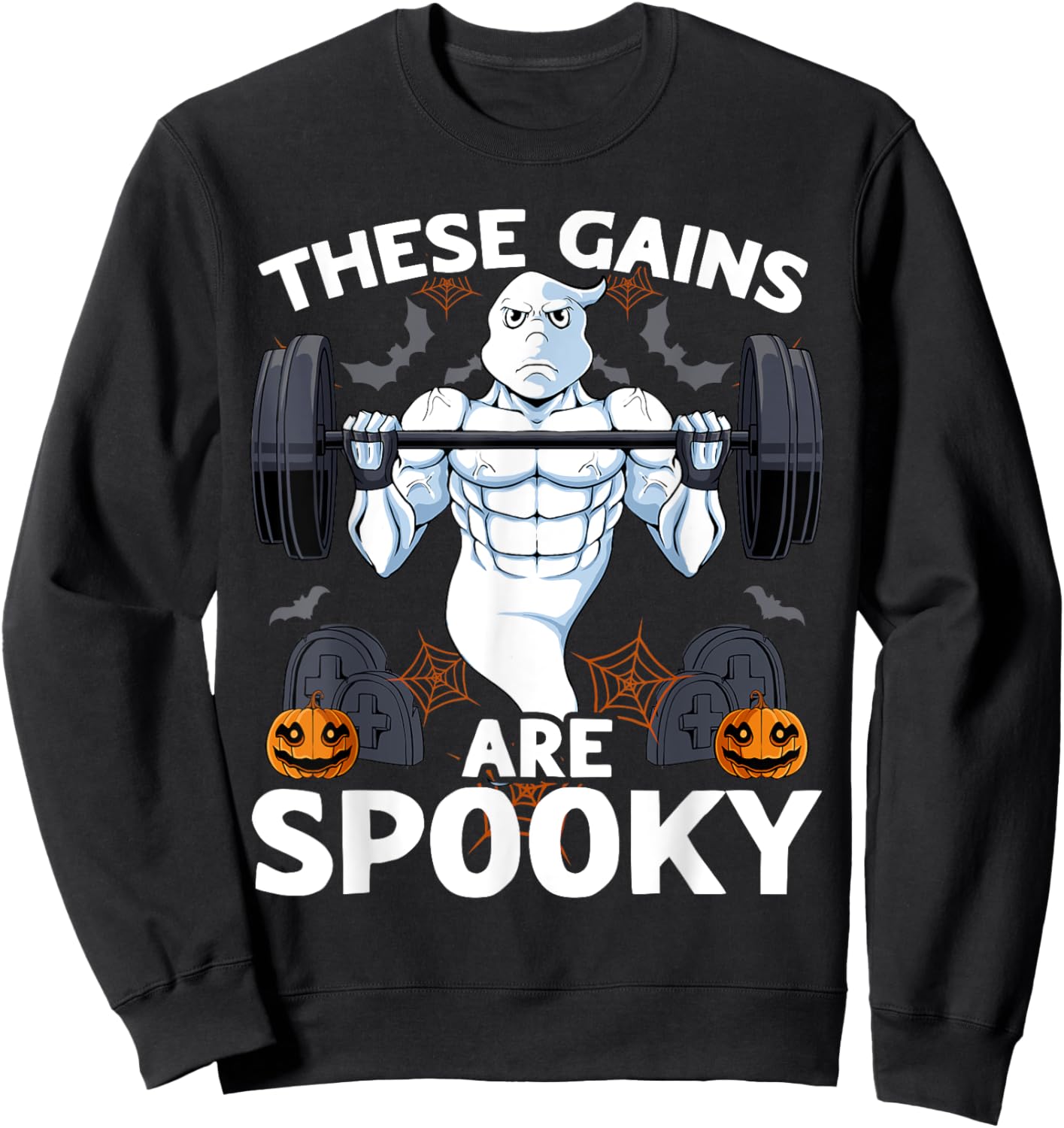 The Gains Are Spooky Halloween Scary Ghost Weightlifting Gym Sweatshirt - Sweatshirt | Black
