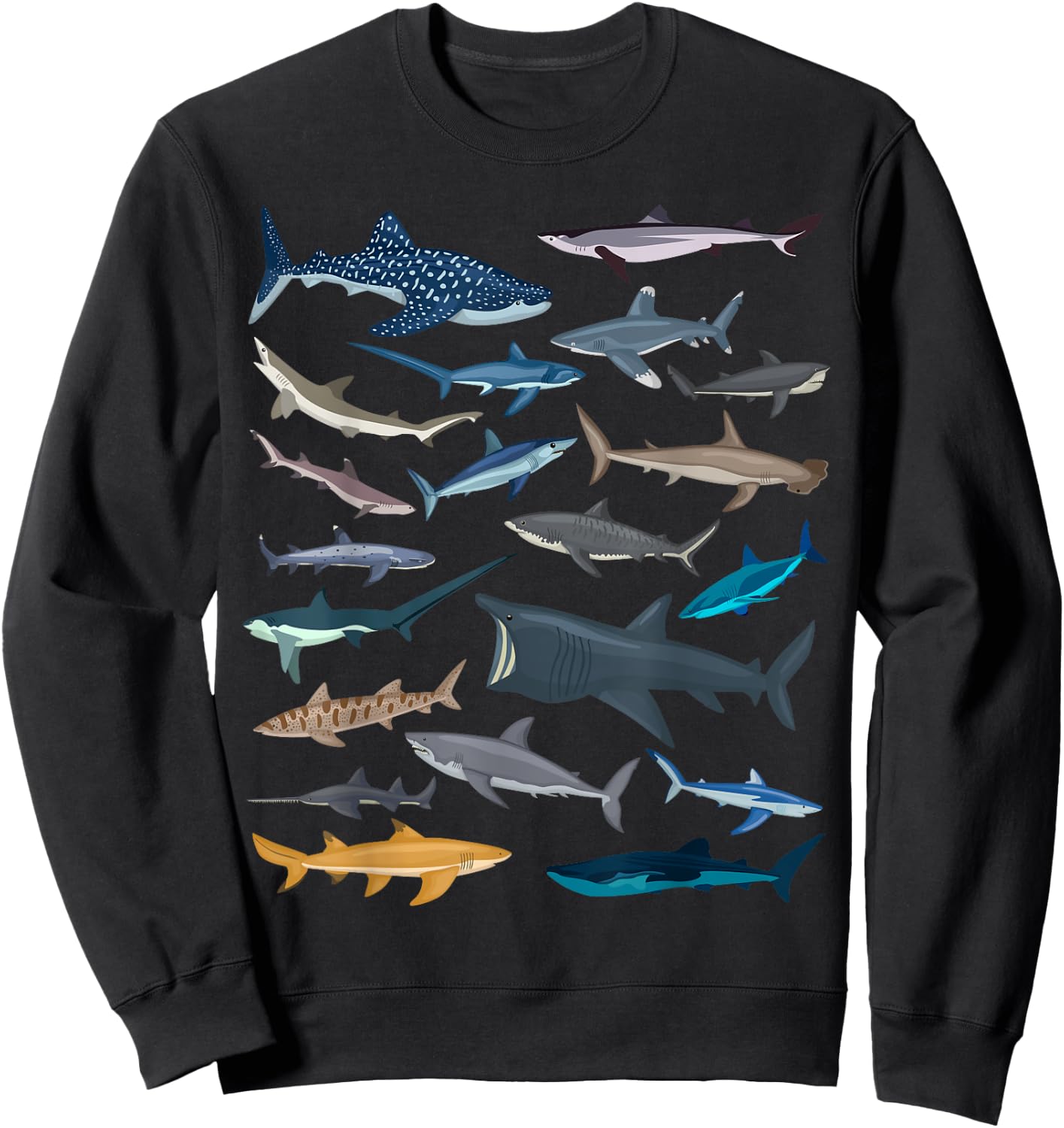 Different Types of Sharks Boys Kids Girl Shark Collage Sweatshirt - Sweatshirt | Black