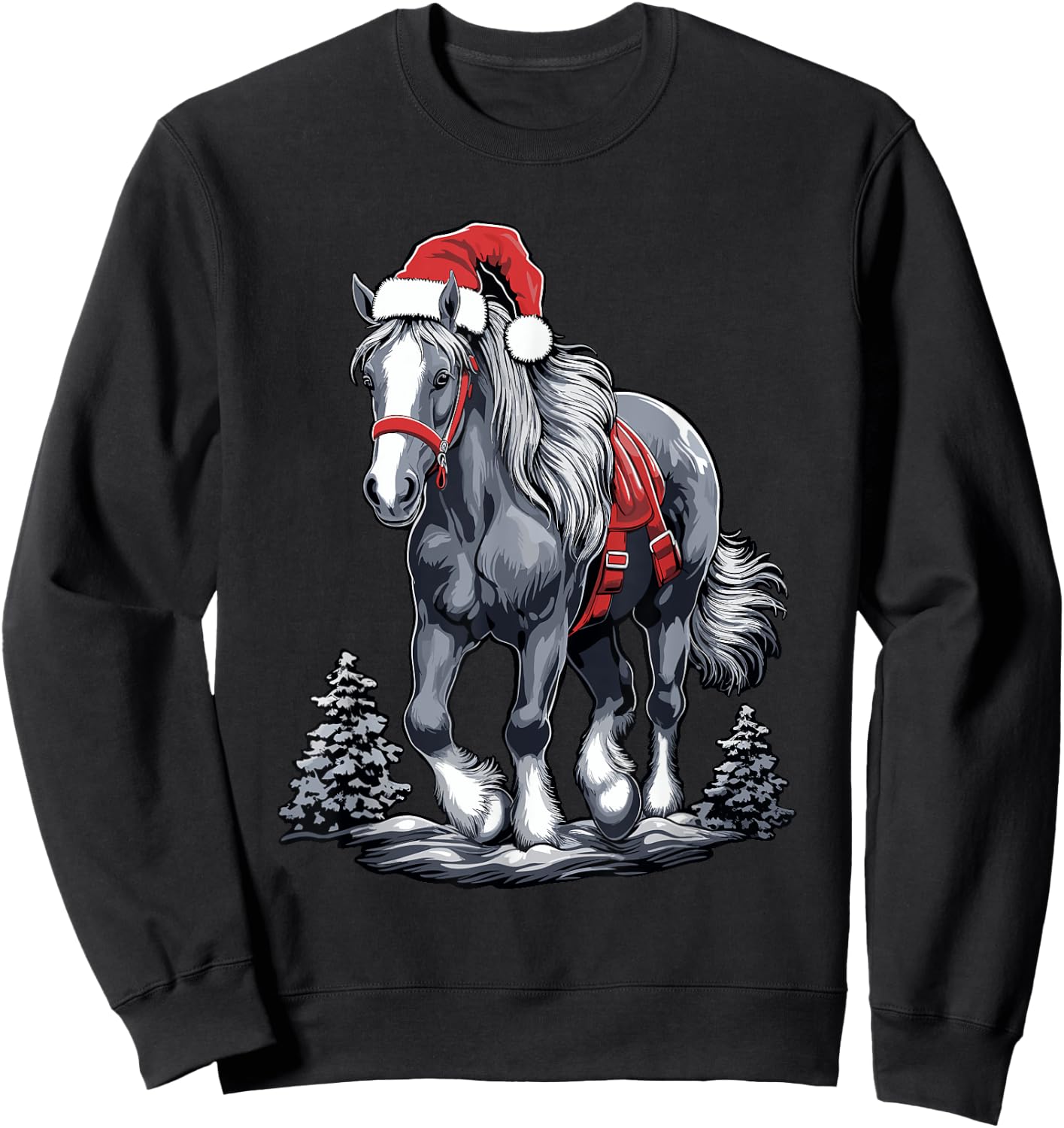 Cute Horse Christmas Santa Hat Xmas Pony Pajama Sweatshirt - Sweatshirt | Black