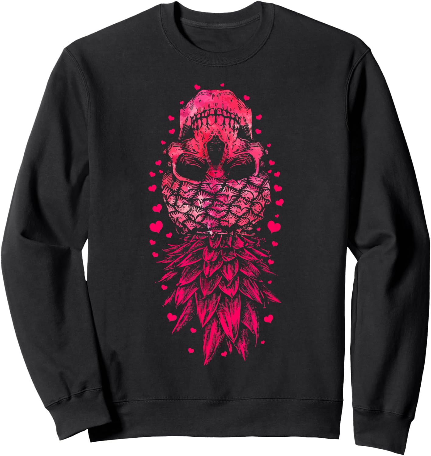Valentines Day Pineapple Skull Upside Down Lovers Sweatshirt - Sweatshirt | Black