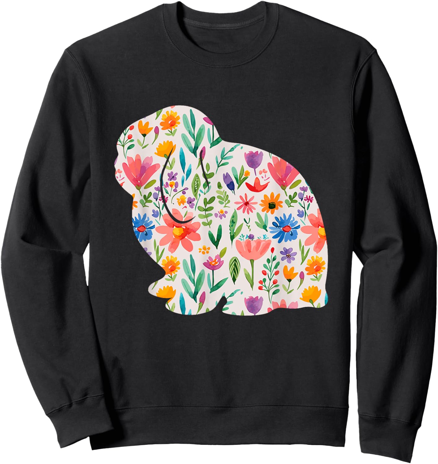 Holland Lop Bunny Rabbit watercolor flowers design Sweatshirt - Sweatshirt | Black