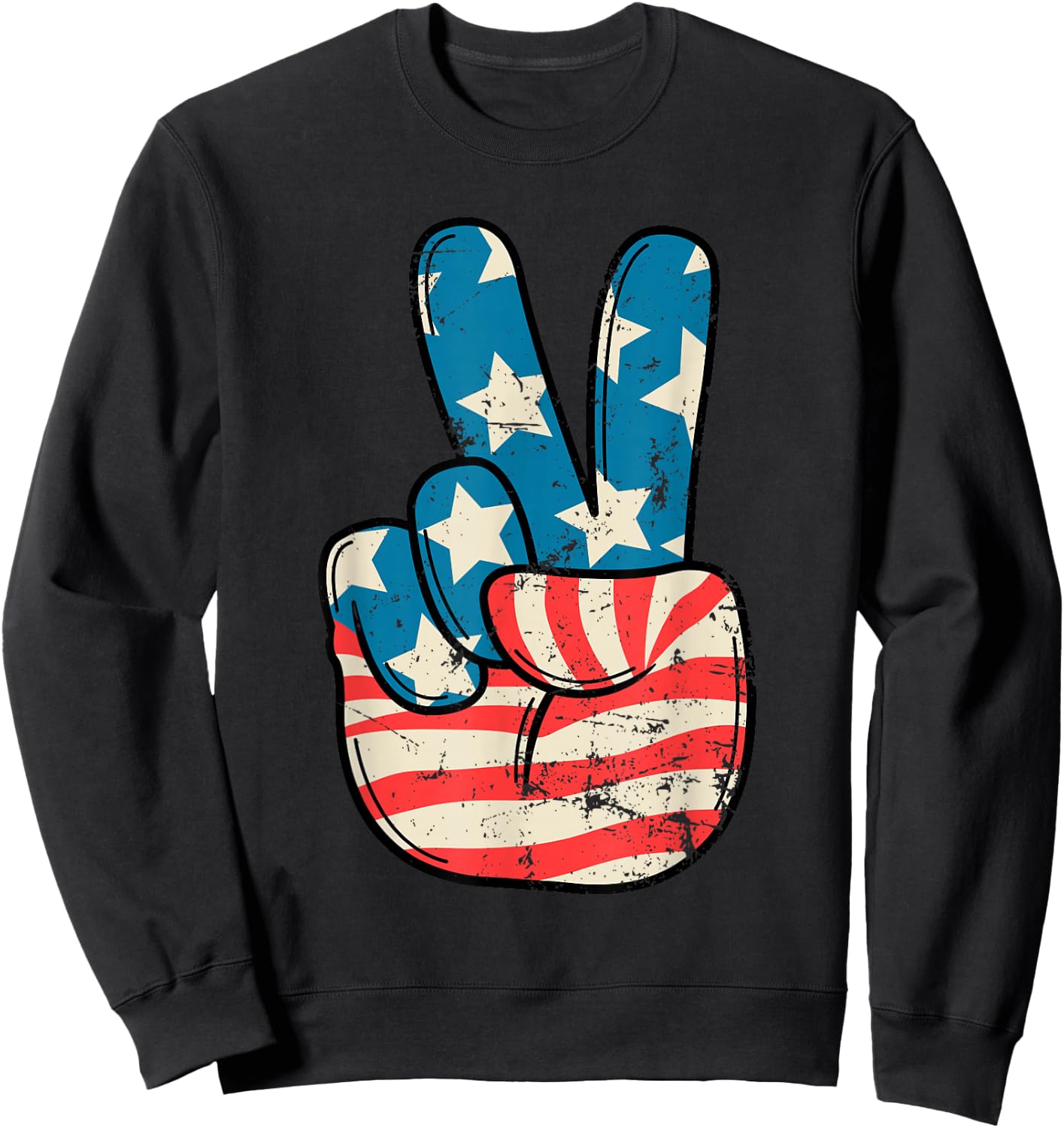 USA Flag Peace Sign Hand 4th of July Patriotic Men Boys Sweatshirt - Sweatshirt | Black