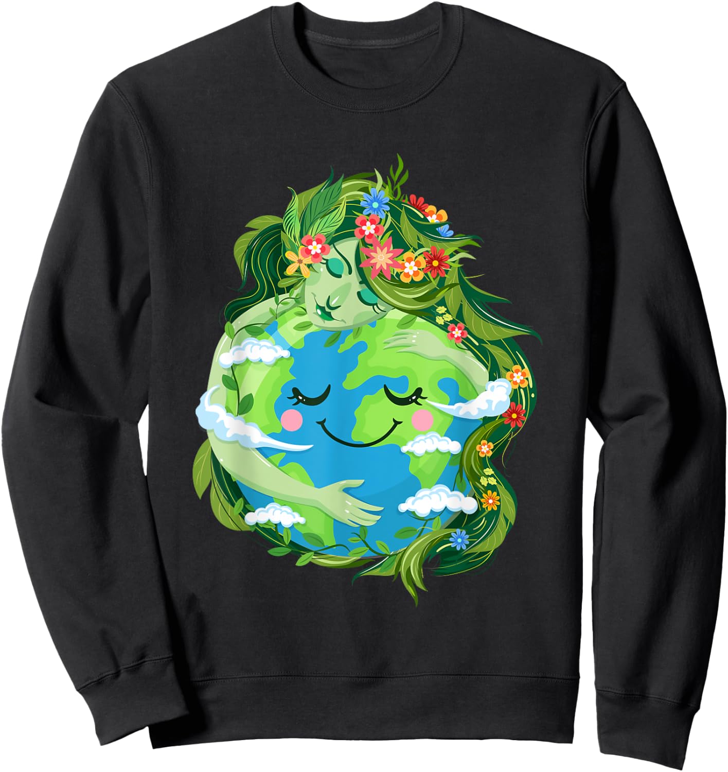Cute Green Mother Gaia Save Our Planet Earth Day Women Girl Sweatshirt - Sweatshirt | Black
